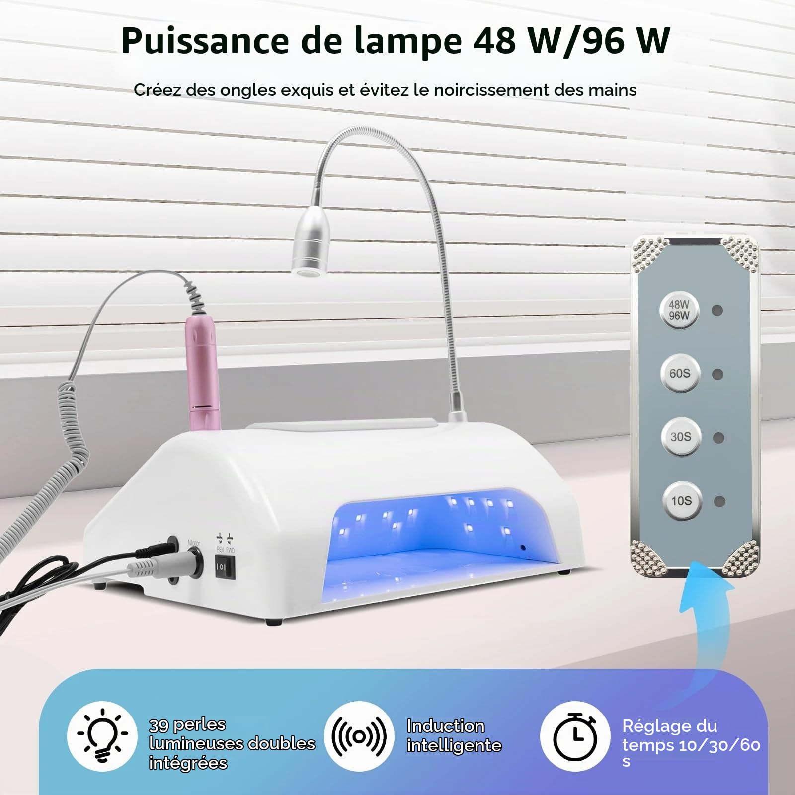 OYHN Ponceuse pour Ongles Professionnel, 5 en 1 Ponceuse Ongles, 30000 RPM avec Lampe LED 5W, 96W Séchoir à Ongles Lampe Machine de photothérapie Lampe à Ongles Lampe d'éclairage Machine