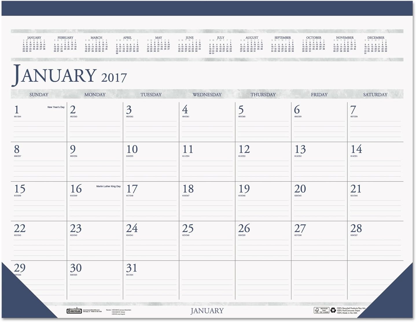 Doolittle 150HD Recycled Two-Color Monthly Desk Pad Calendar, 22 X 17, 2017