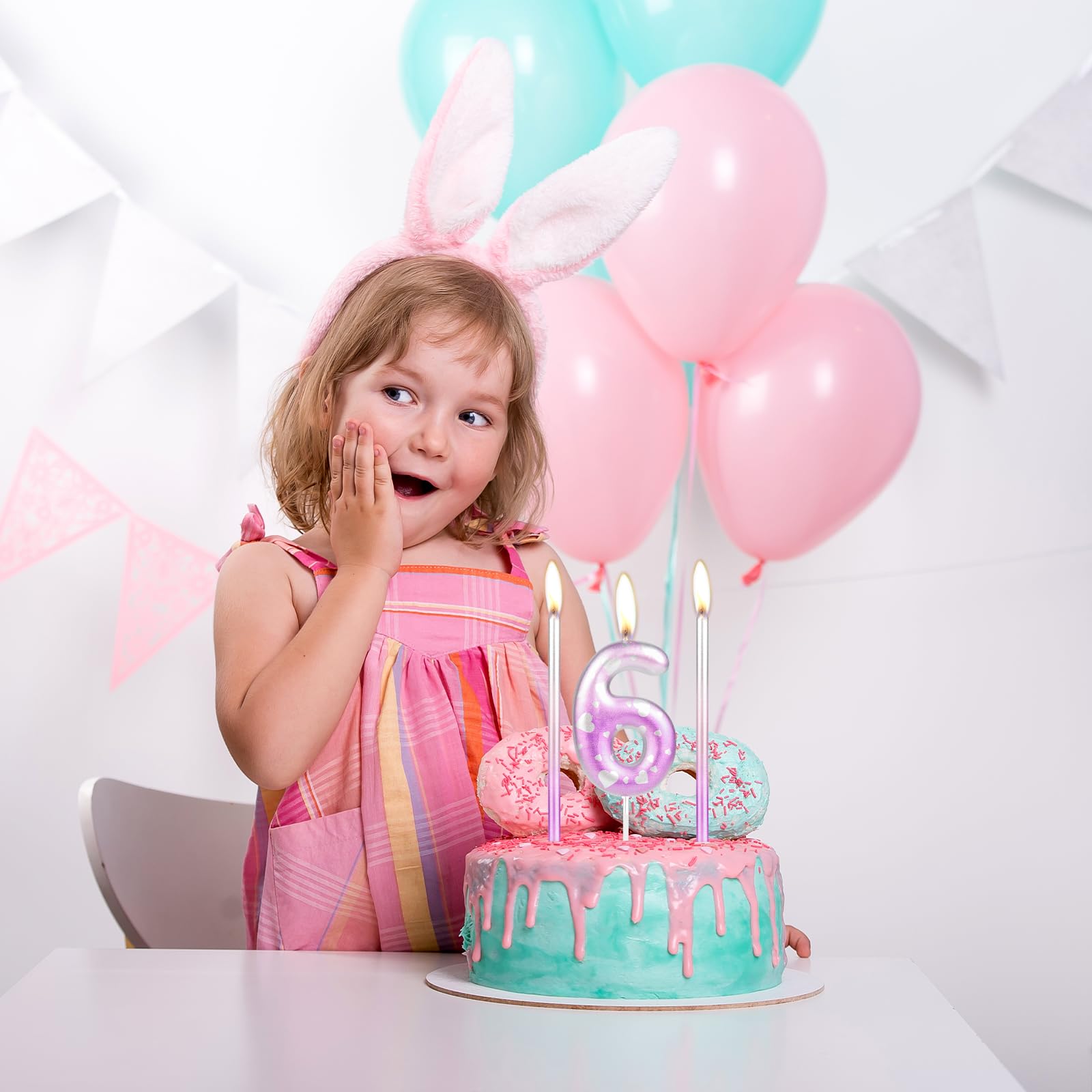 Regenboog 8e verjaardag kaarsen, 8e verjaardag decoraties voor meisjes