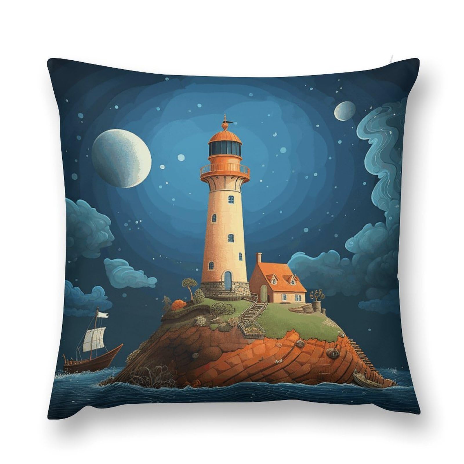 asbwuo Plush Pillow Case Catoon Whale Lighthouse Decorative Throw Pillowcase Soft Cozy Cushion Pillow Cover for Bed Couch Sofa