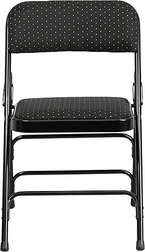 Miniatura 5 de EMMA + OLIVER Paquete de 2 sillas plegables curvadas de metal de tela con patrón negro