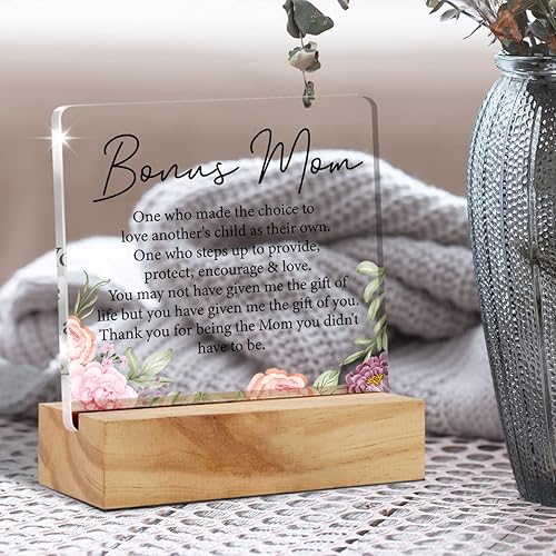 Miniatura 4 de Regalos adicionales para mamá y madrastra placa de escritorio de acrílico con soporte de madera, letrero de escritorio estilo flores para el hogar
