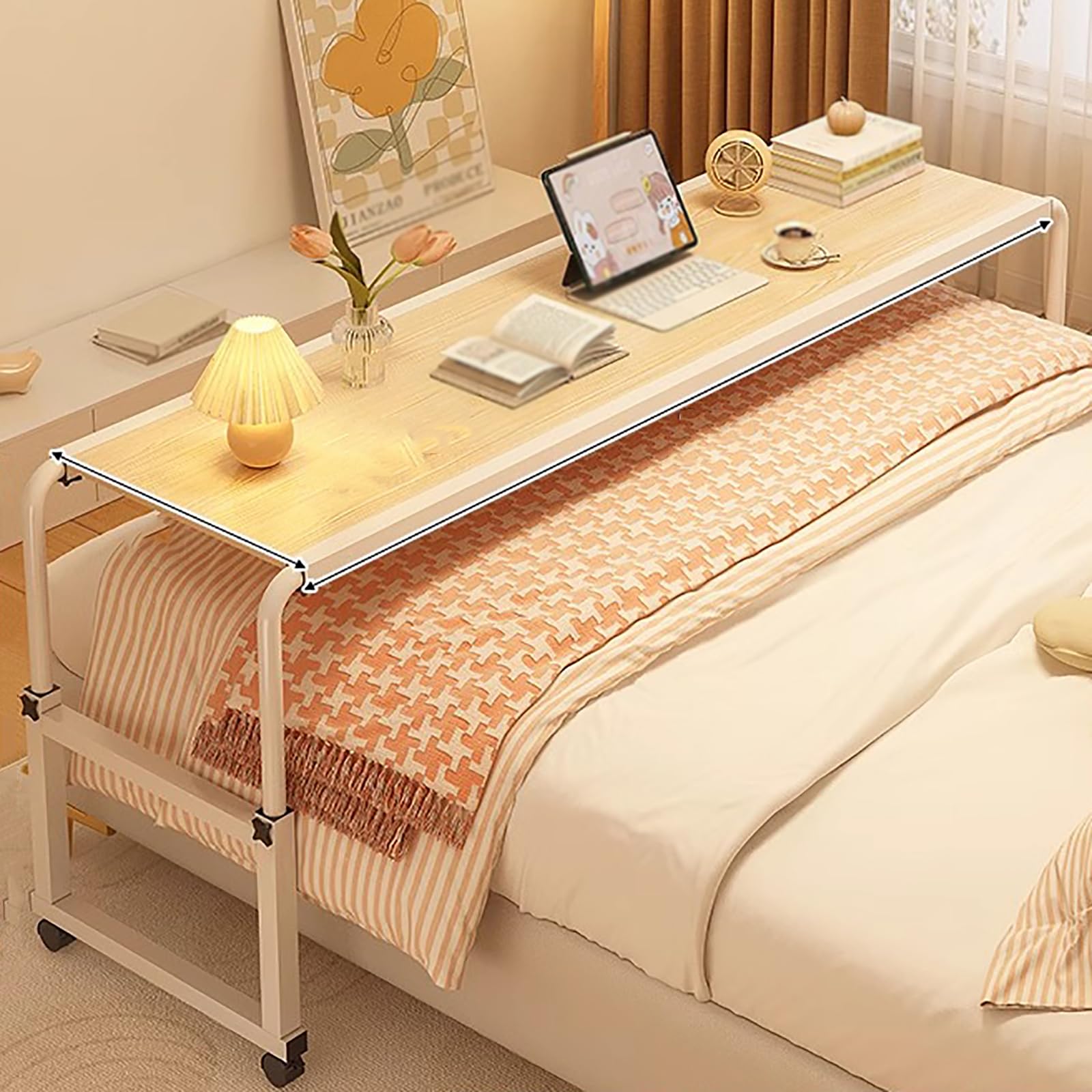 Tavolo da letto regolabile in altezza con ruote, perfetto per letti king size, mobile a croce, scrivania per qualsiasi punto della casa