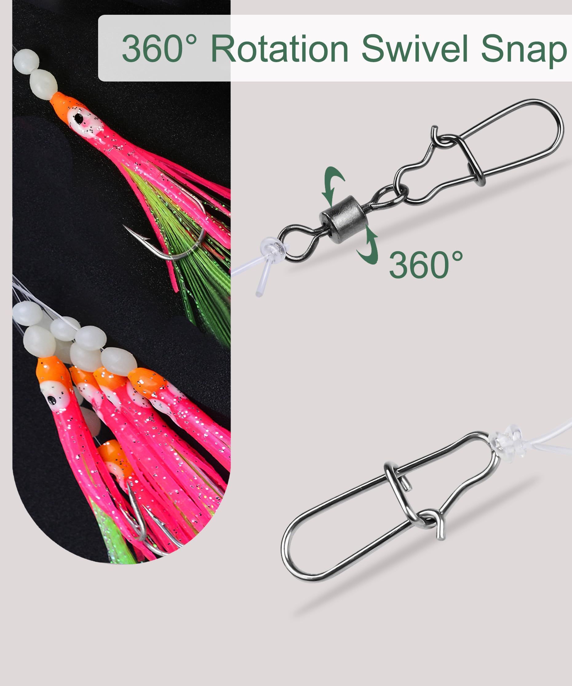 Leuchtende Tintenfisch-Angelköder – 12-teiliges vorgebundenes Angelköder-Set für Salzwasser, Surfen, Angelausrüstung – leuchtende weiche Tintenfischköder mit Haken aus Karbonstahl für Snapper