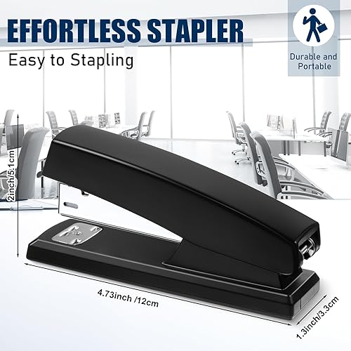 Vista 2 de Yeaqee 4 grapadoras para escritorio a granel con 6 engrapadoras, 6000 grapas, capacidad de 25 hojas, color negro para oficina