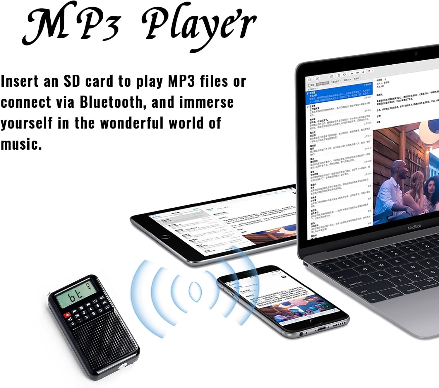 Radio connected to other devices via Bluetooth for MP3 playback