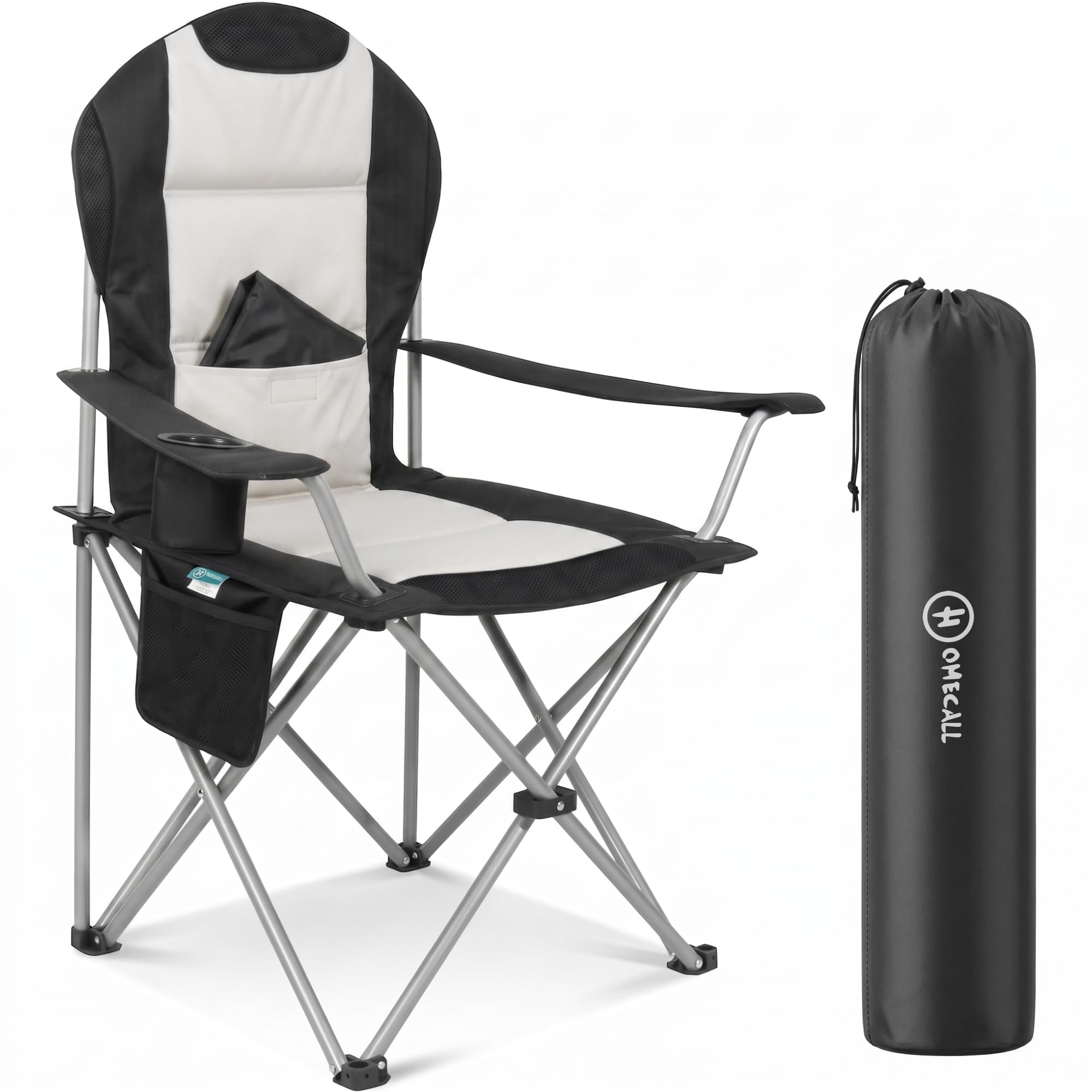 Homecall Krzesło kempingowe, składane, obciążenie 150 kg, krzesło kempingowe, z wysokim oparciem, 108 cm, z podparciem okolic lędźwiowych, wyściełane, składane krzesło kempingowe, krzesło wędkarskie,