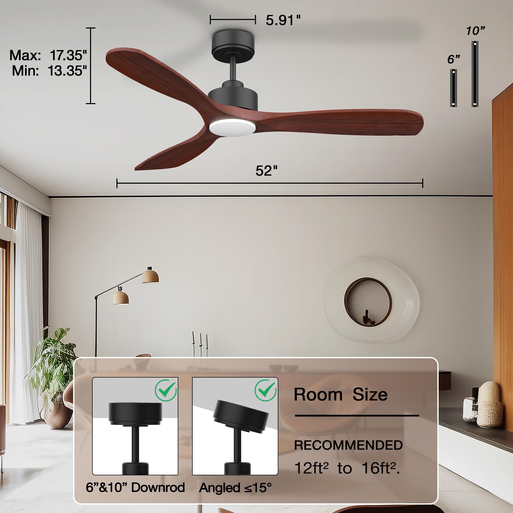 52 Wood Smart Ceiling Fans with Lights Remote Quiet DC Motor Outdoor Indoor Ceiling Fan Voice Control via — view 7