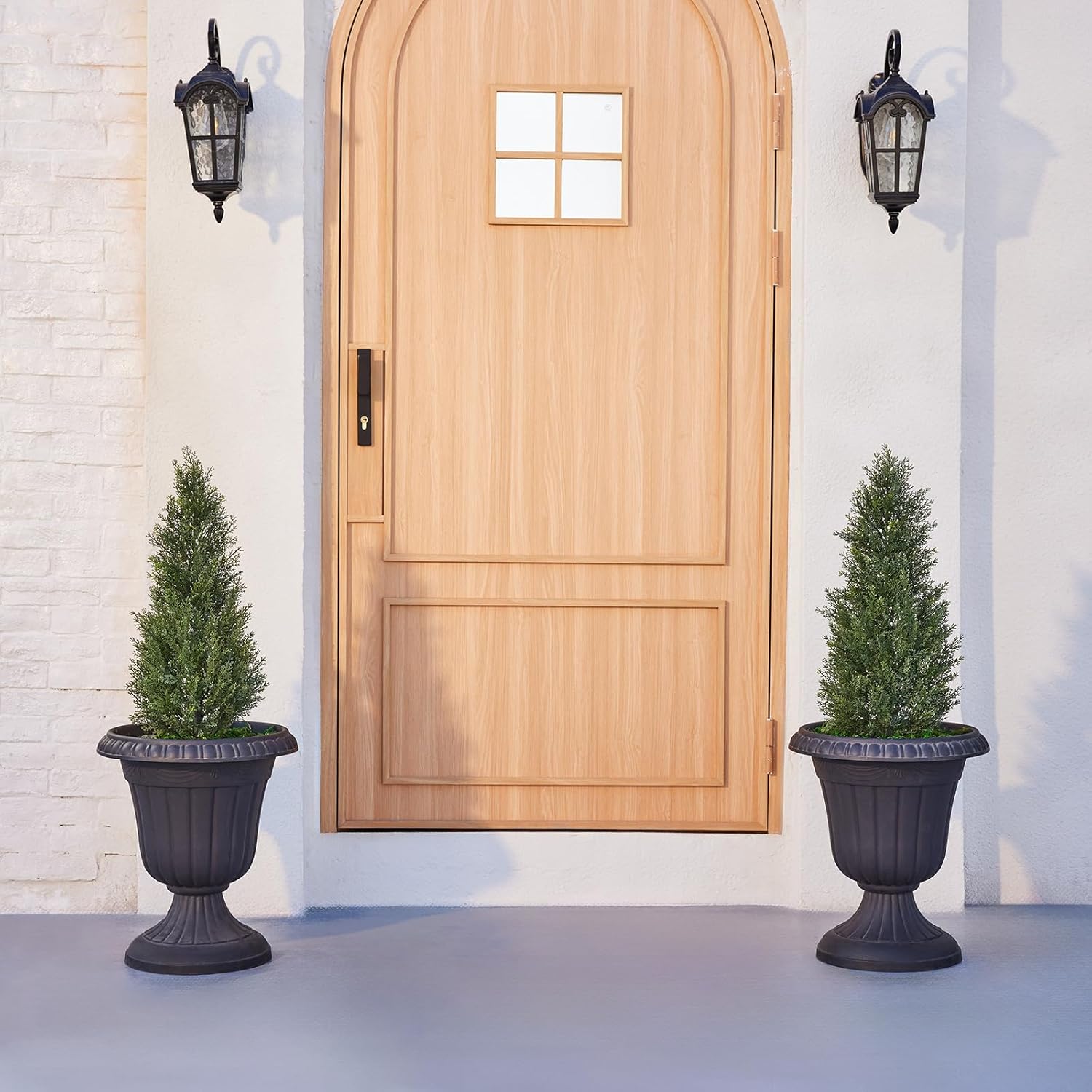 VeriNatural 24'' Artificial Cedar Topiary Trees with Ground Spike, Set of 2 - Realistic Faux Cypress Plants, UV Resistant Fake Pine Shrubs for Indoor Outdoor Porch Garden Decor