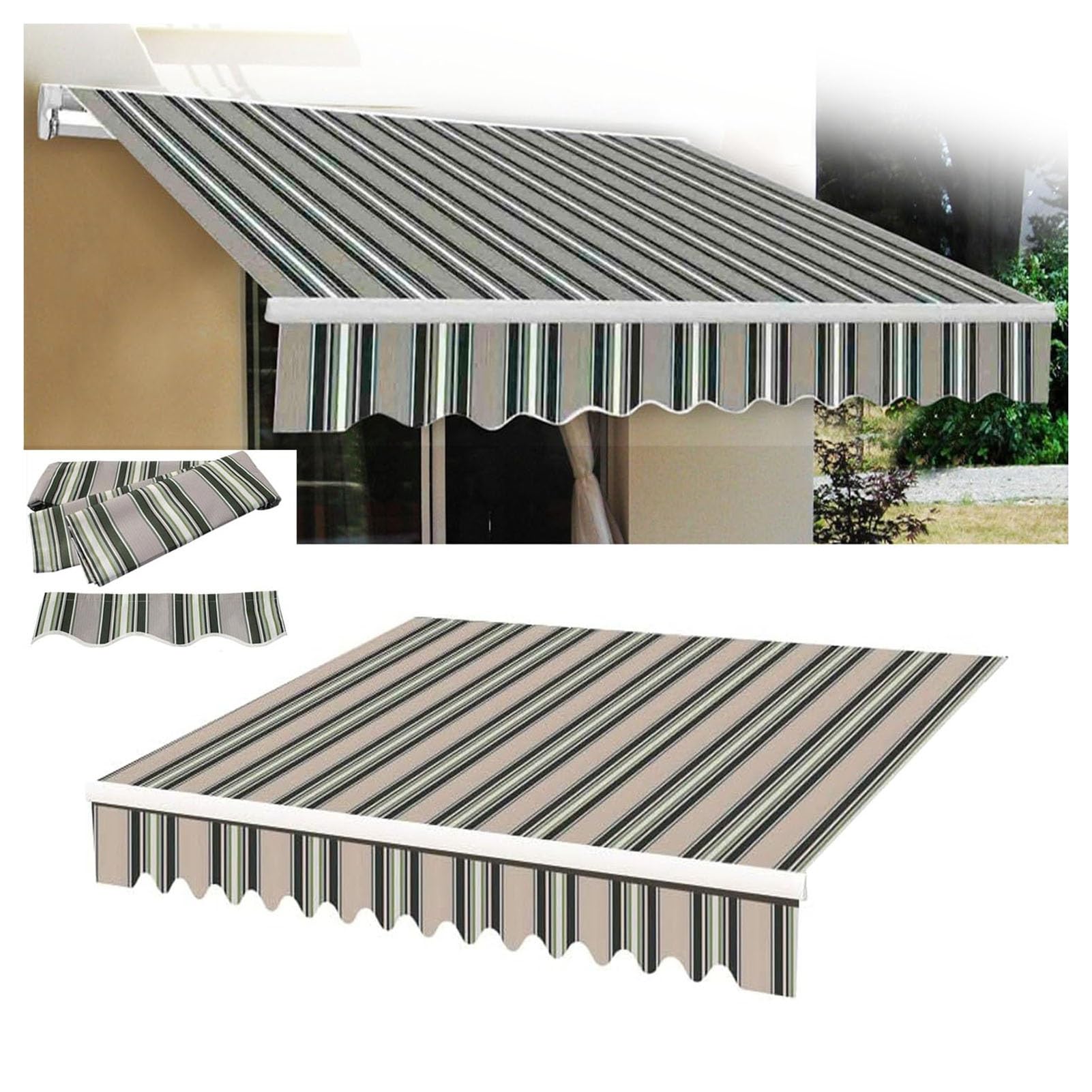 ZFUCMAYL Replacement Canvas for Retractable Awning,Stripes Awning Replacement Fabric Top Cover,Fabric Only,280g Polyester Shade Cover for Patio Market(19.7x11.5ft)