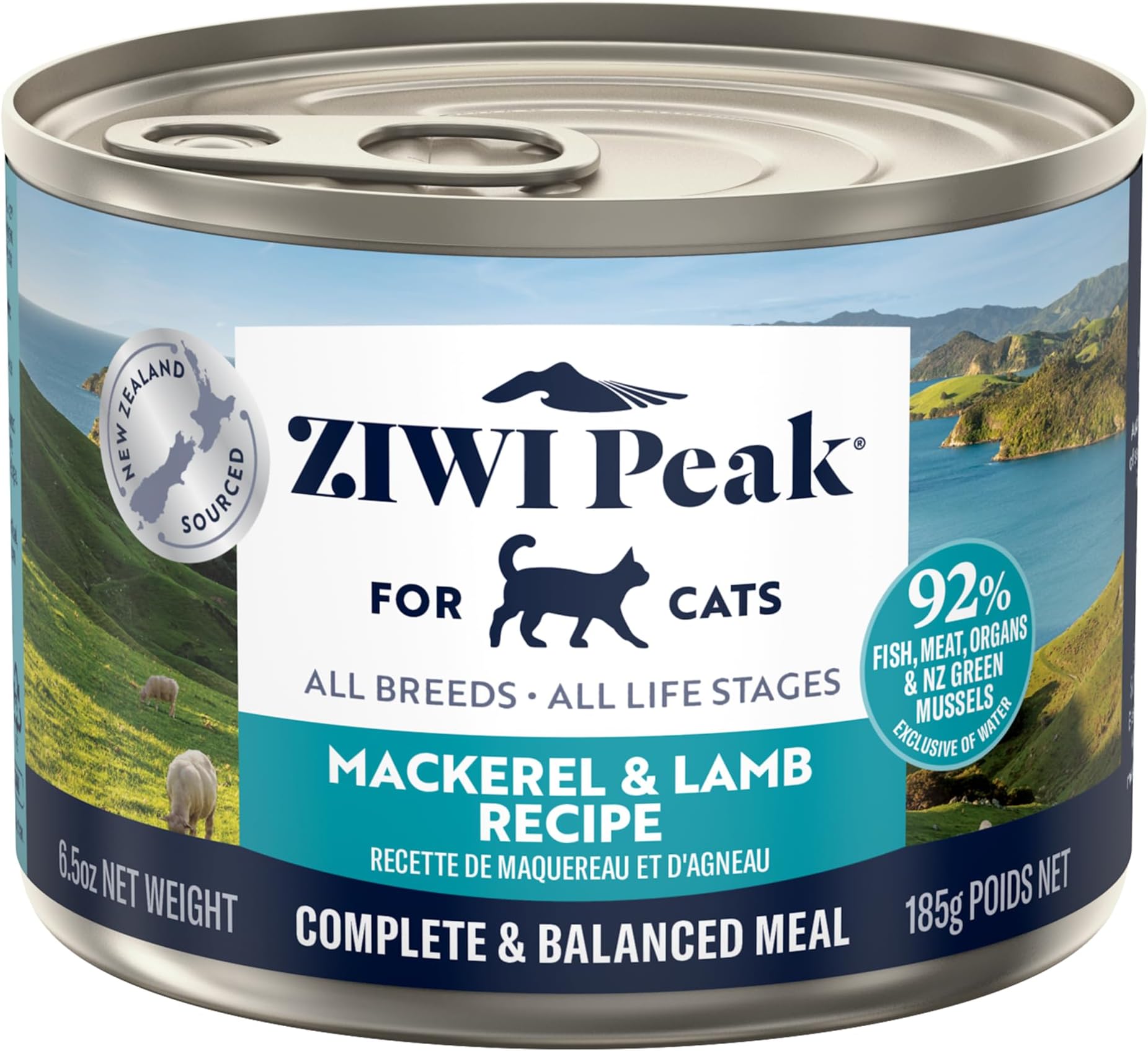 – Peak Grain Free Cat Food Tins - All Natural High Protein Pate - New Zealand Mackerel & Lamb Recipe - 12 x 185g Multipack