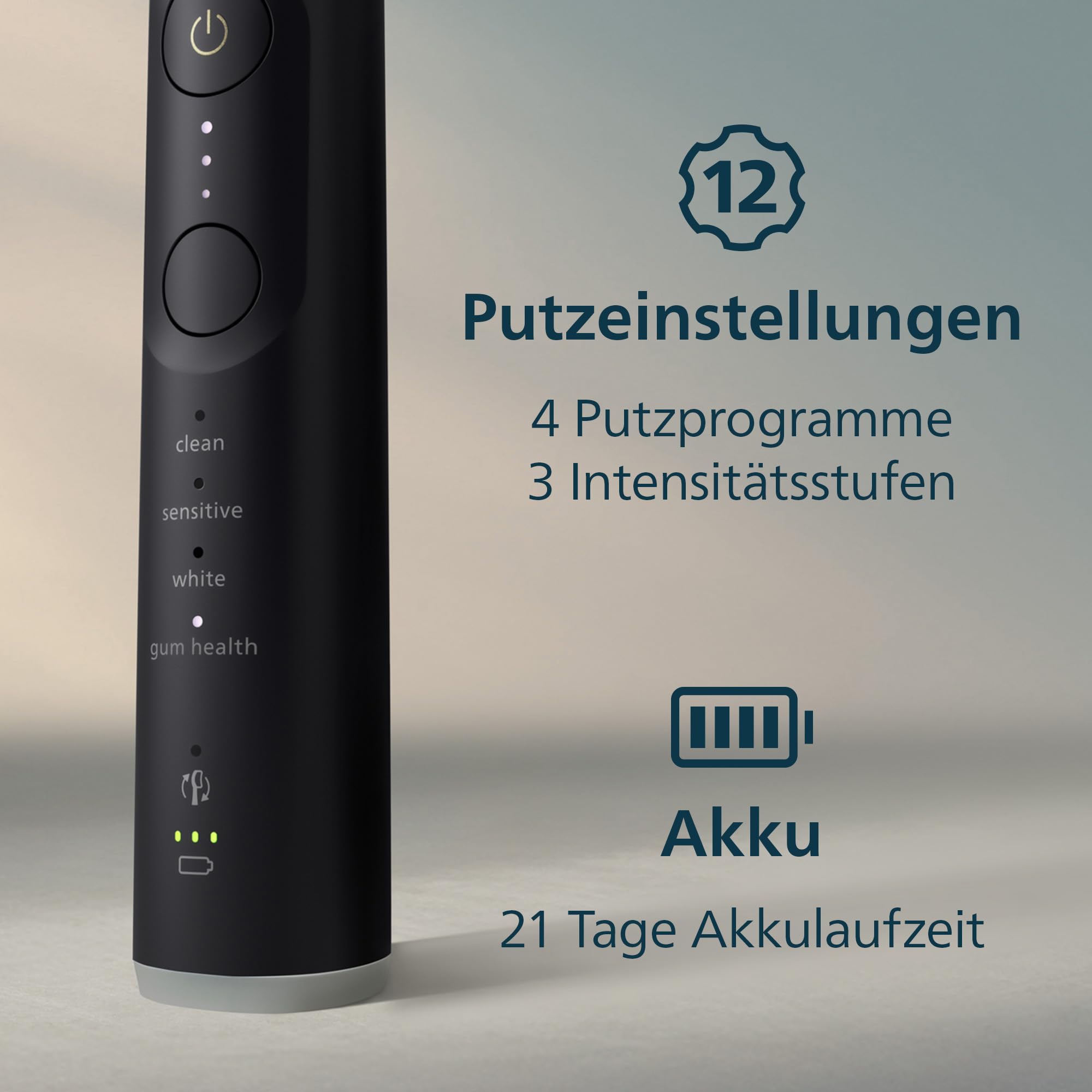 Philips Sonicare 7100 elektrische Zahnbürste, Schallzahnbürste mit App, 4 Putzmodi und 3 Intensitätsstufen, Andruckkontrolle, EasyStart, SmarTimer, Schwarz, Modell HX7421/08 [Neue Technologie]