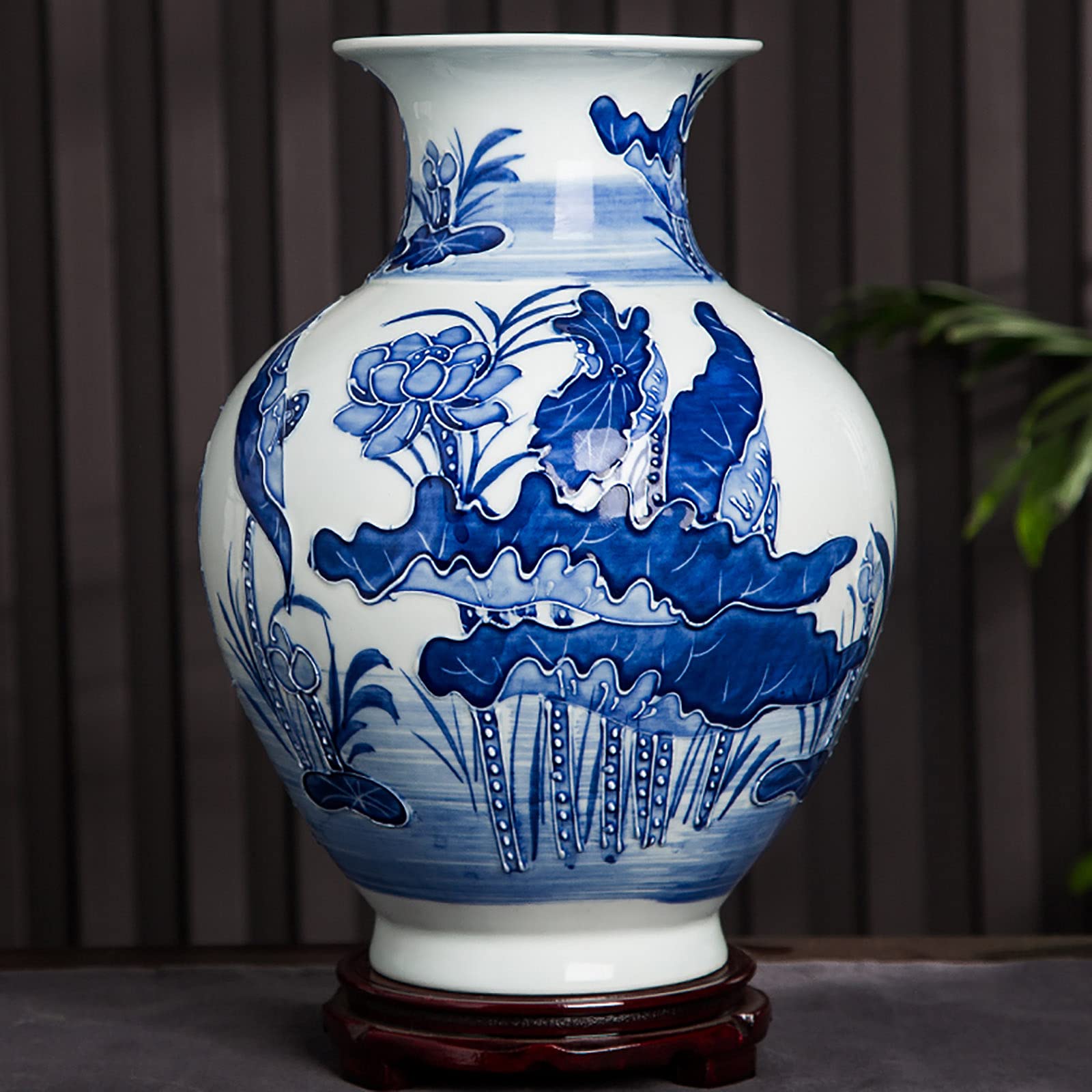 RTYHN Blau und Weiß Porzellanvase,Handgemachte Vase,Vintage Porzellan-Vase,China Ming-Stil