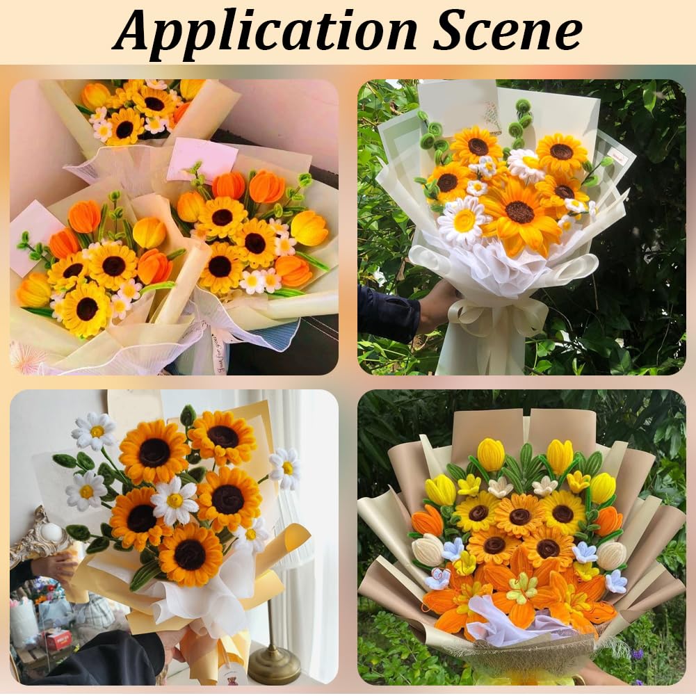 SUNNYCLUE 144 pz Kit di Scovolini per Pipa Steli di Ciniglia Fiore Gilega Girasole Floreale Autunno Scovolini per Pipa Ornamenti Creativi Kit Fai Da Te con Istruzioni Video per Progetti di Artigianato