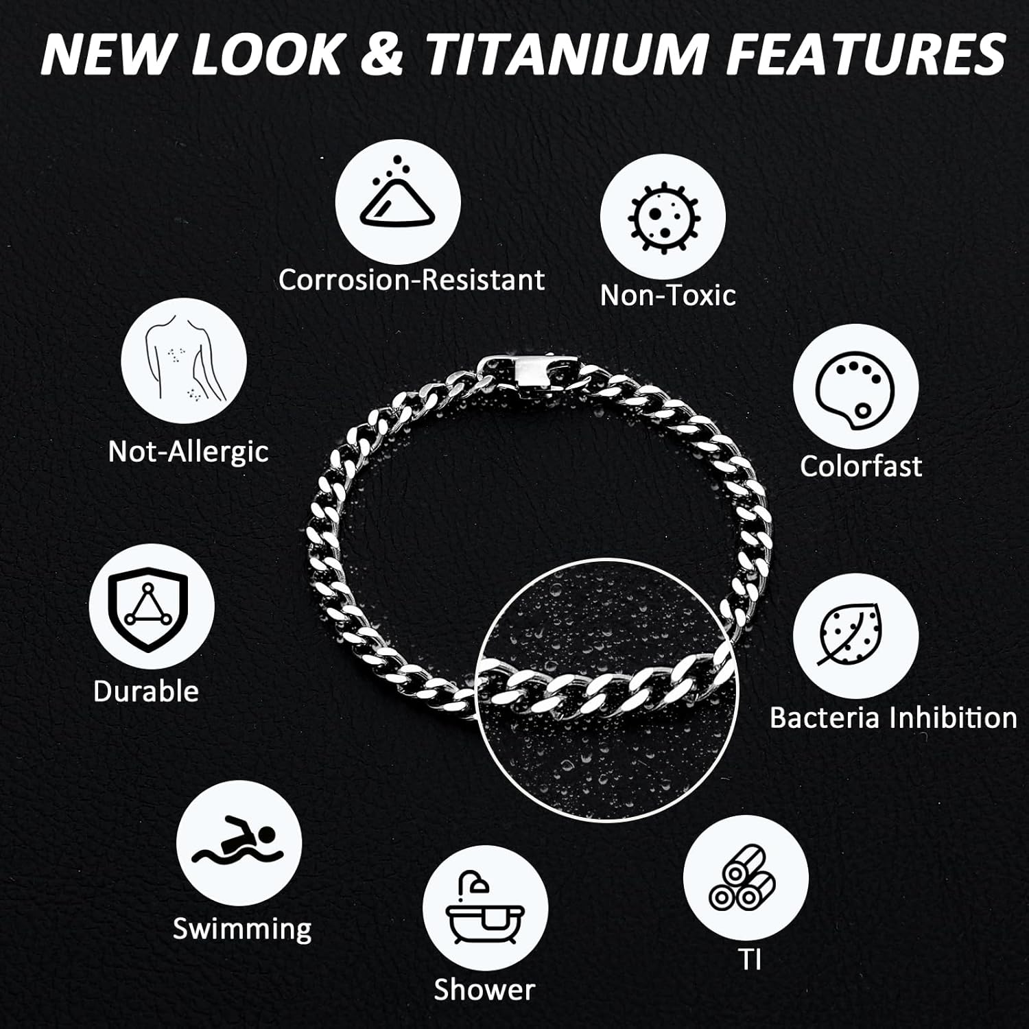 SanThree 5.5mm Pure Titanium Cuban Link Bracelet for Men Wrist, Ultra Light Skin Friendly Cuban Chain Bracelets for Women, 7.87 Inch Length Jewelry with Box Package - Image 2