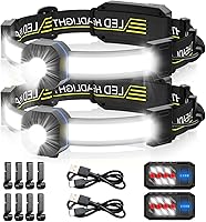 Vista 8 de linterna LED recargable USB con luz de 1000 lúmenes, haz amplio de 230°, luz roja trasera, luz de diadema superbrillante, linternas impermeables