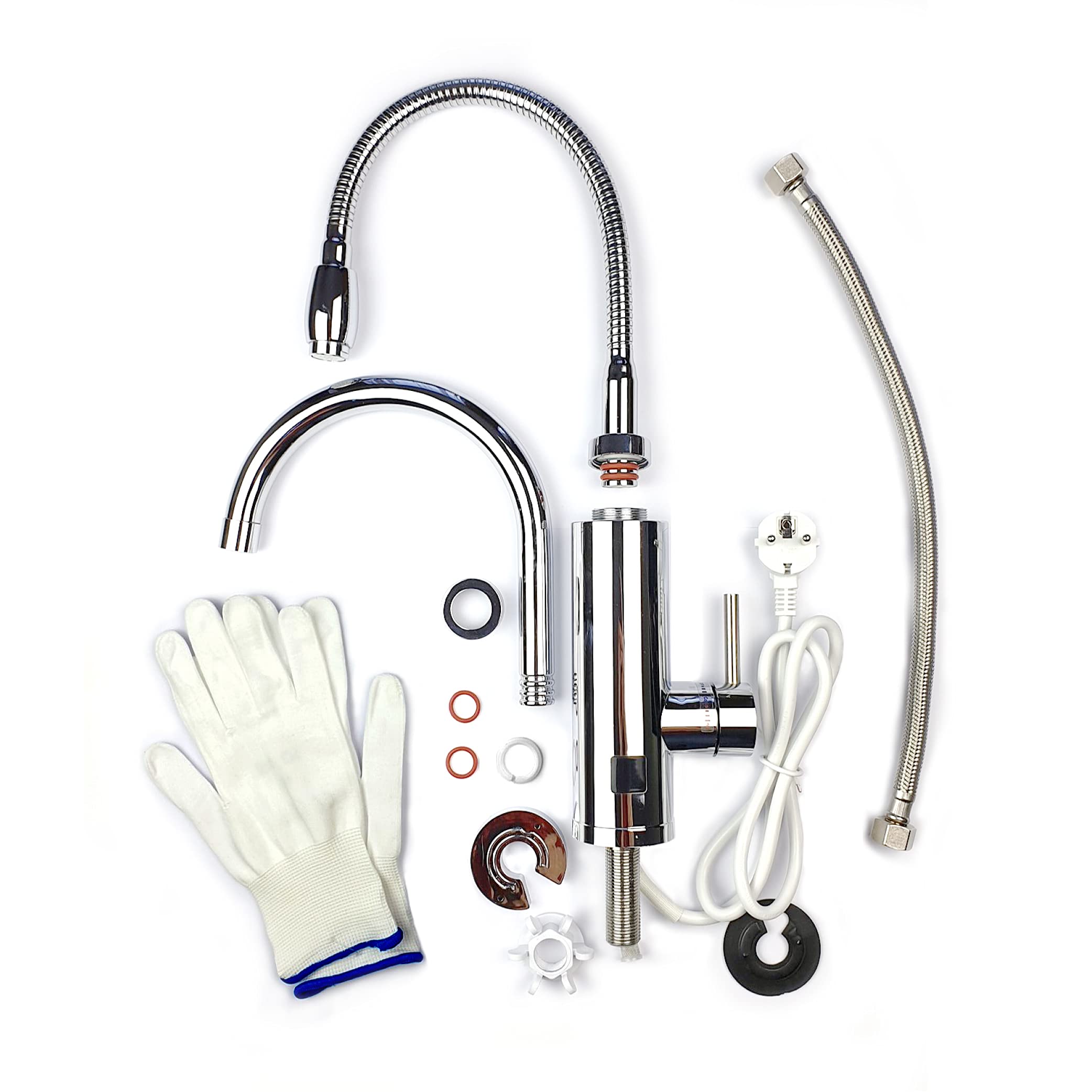 HOGART Elektrische Wasserhahn mit Durchlauferhitzer 230v für Küche, Garten, Bad, Wohnwagen, Camping, 2 Aufsätze, Smart Heater, Armatur mit Sofortiger Warmwasserbereiter, Warmwasserhahn, Wasserboiler