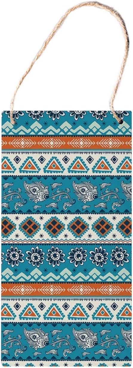 MNUT Tribal Functional Hanging Wooden Signs,Aztec Ethnic Print with Persian Tulips Floral Spring Season Bohemian Art Decorative 10x5 inches