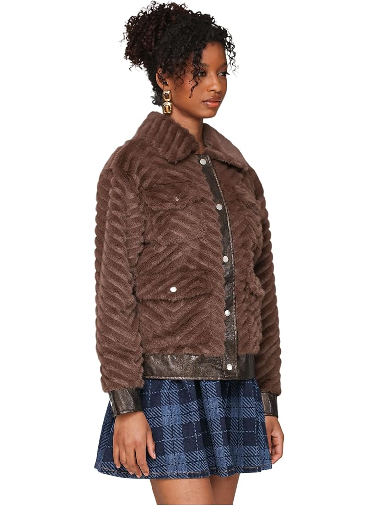 Brown Avec Les Filles Faux Fur Trucket Jacket