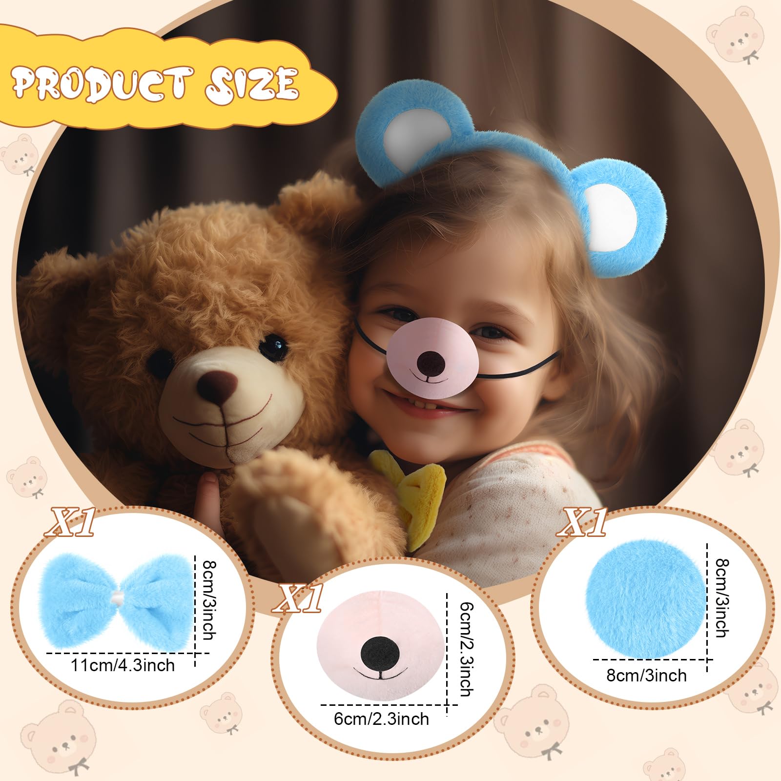 Harrycle Bear Cosplay Set Bear Ears Headband Bowtie Nose Tail for Carnival Costume Supplies(Blue) - Image 2