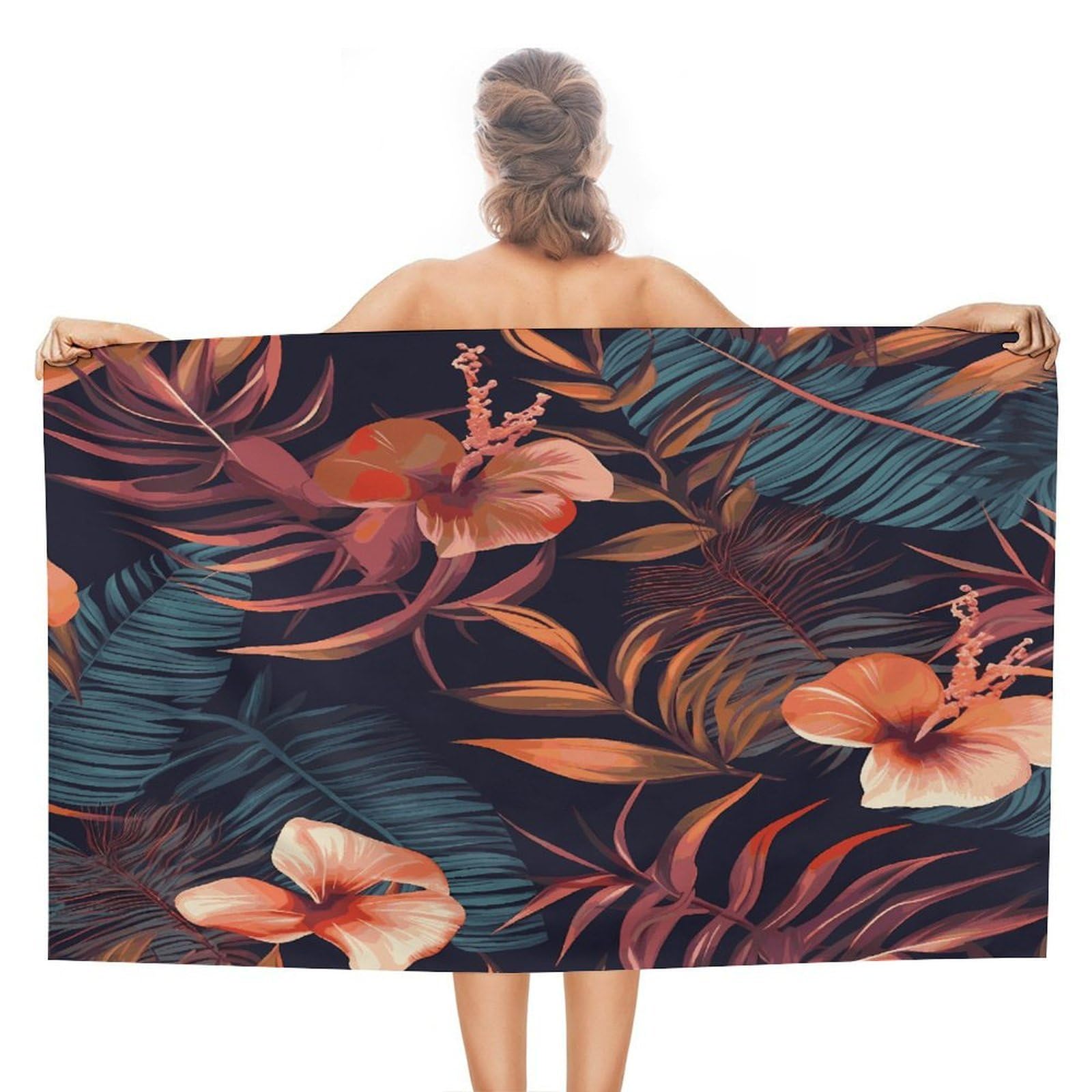 FekiLoot Tropical Flower Beach Towel Absorbent & Quick Dry Pool Towels 31 X 51 Inches Extra Large Sandfree Beach Blanket Towels Soft Lightweight Travel Towel for Swim Yoga Camping