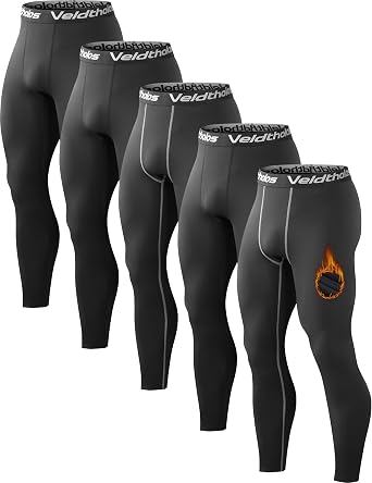 5 Pack Thermal Compression Pants for Men Fleece Lined Cold Weather Sports Tights Winter Gear Athletic Baselayer Leggings