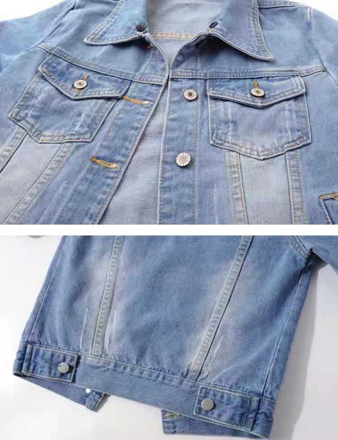 Huang's Women's Classical All Season Denim Jacket for women Button Front Light Wash Cotton Cowgirl Casual Denim Coat