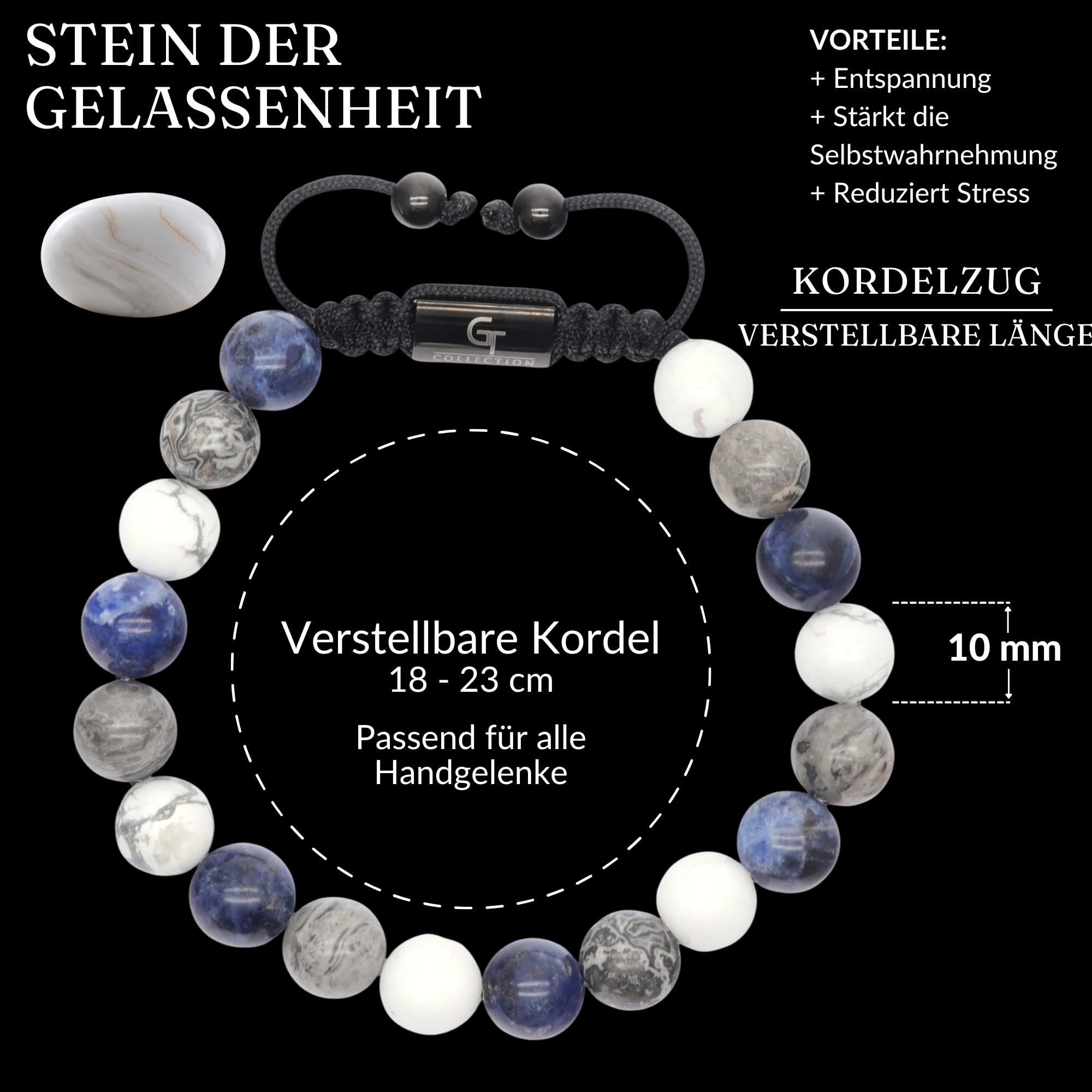 GT collection Perlenarmband für Herren | Geschenk für Männer | Einheitsgröße | Wird wegen seiner erdenden Wirkung verwendet | 100% natürlich | Verstellbares Armband für Männer mit Edelsteinen