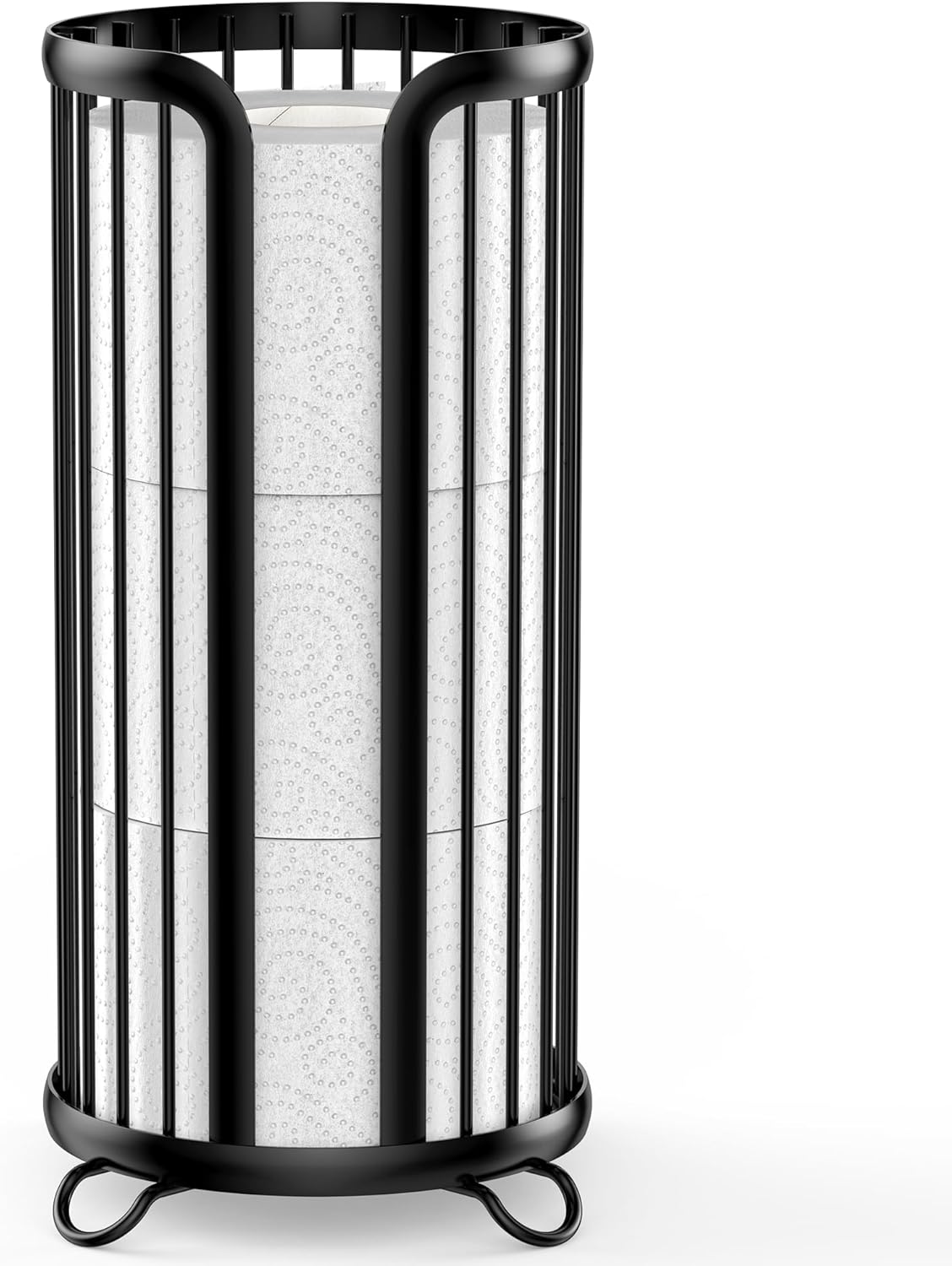 Product image of Toilet Paper Holder Stand, Freestanding Toilet Tissue Organizer, Minimalistic Storage Solution, Reserve Mega Rolls-Modern Black