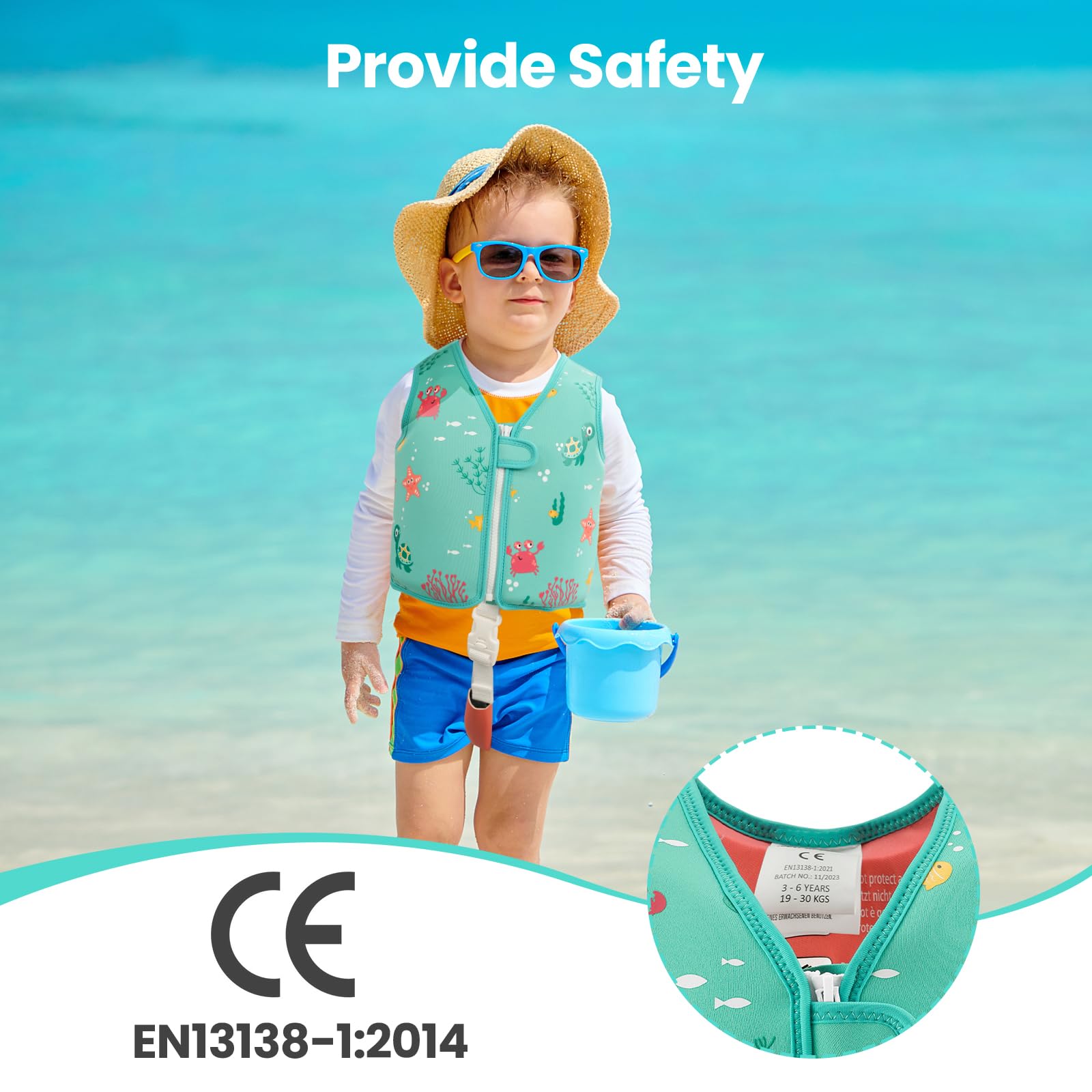 Giubbotto di nuoto per bambini e bambine, con cinghie di sicurezza regolabili, età 1-6