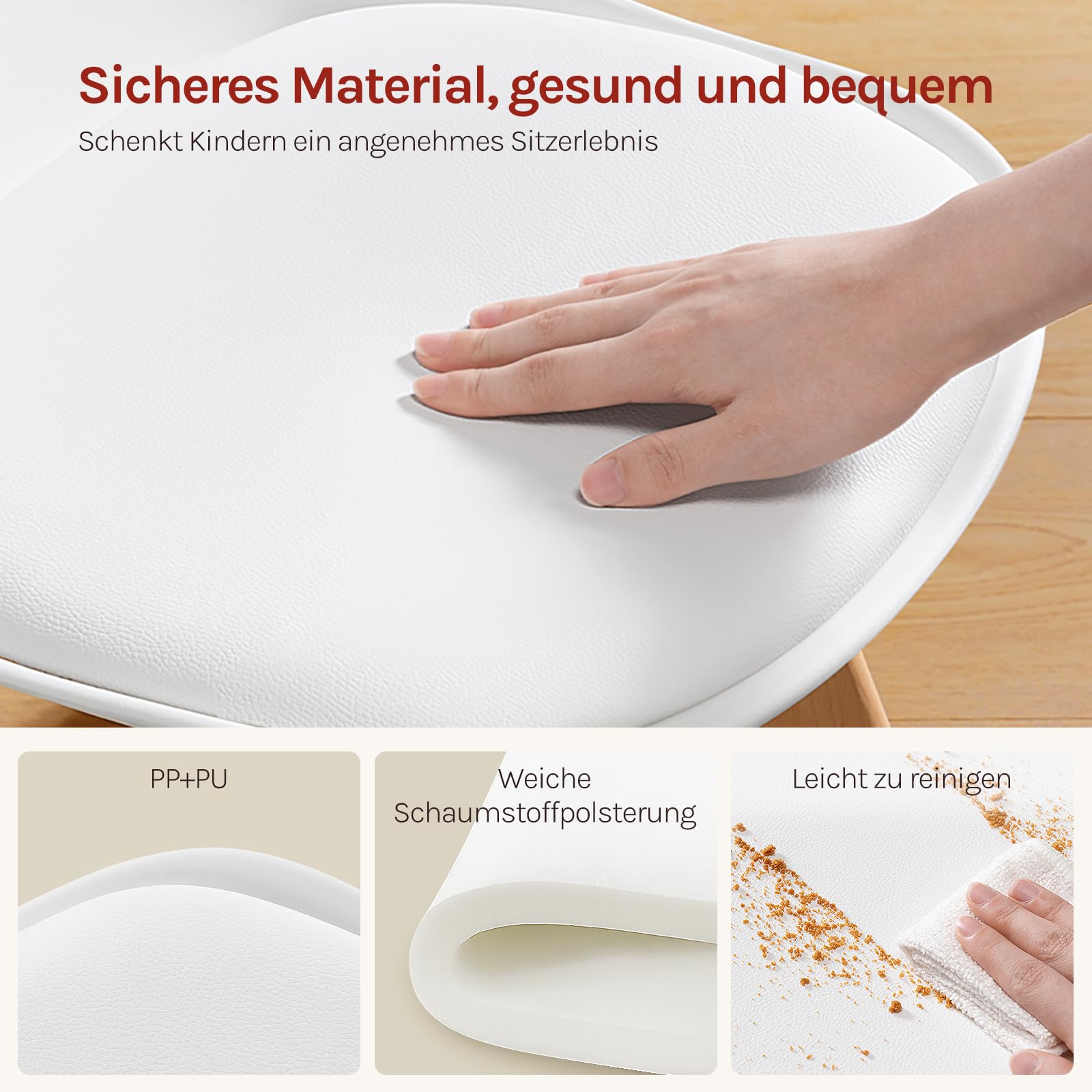 WOLTU Kinderstühle mit Holzbeinen, Stuhl für Kinder, Sitzhöhe 33 cm, Stabile Kinder Stühle mit Rückenlehne für Kinderzimmer, Sitzgruppe Kindertisch, 56 x 38 x 33 cm, Weiß