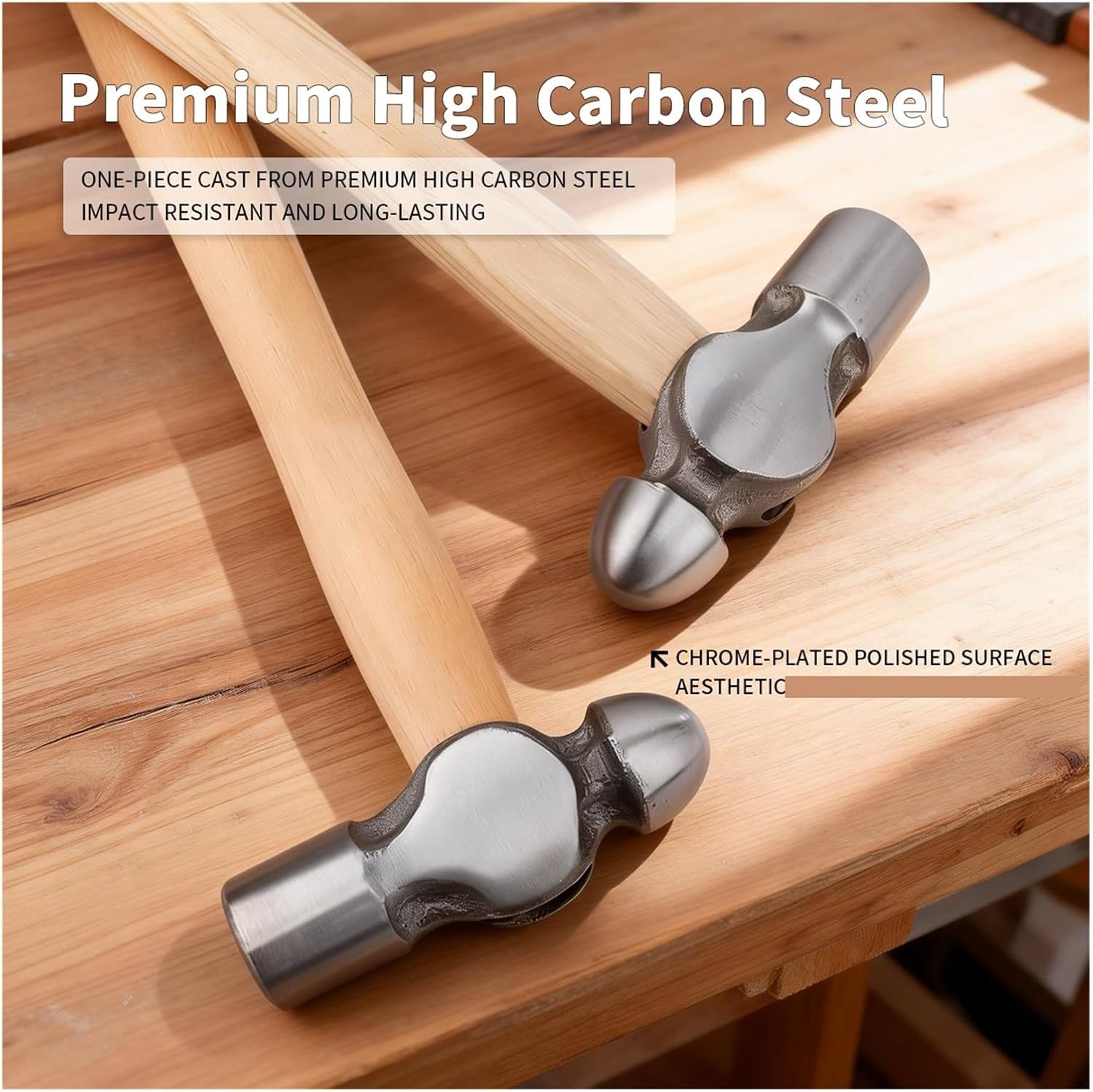 High-carbon Steel Round Hammer Ball Pein Nipple Hammer Hardware Tool Household Hammer With Wood Handle(3P)
