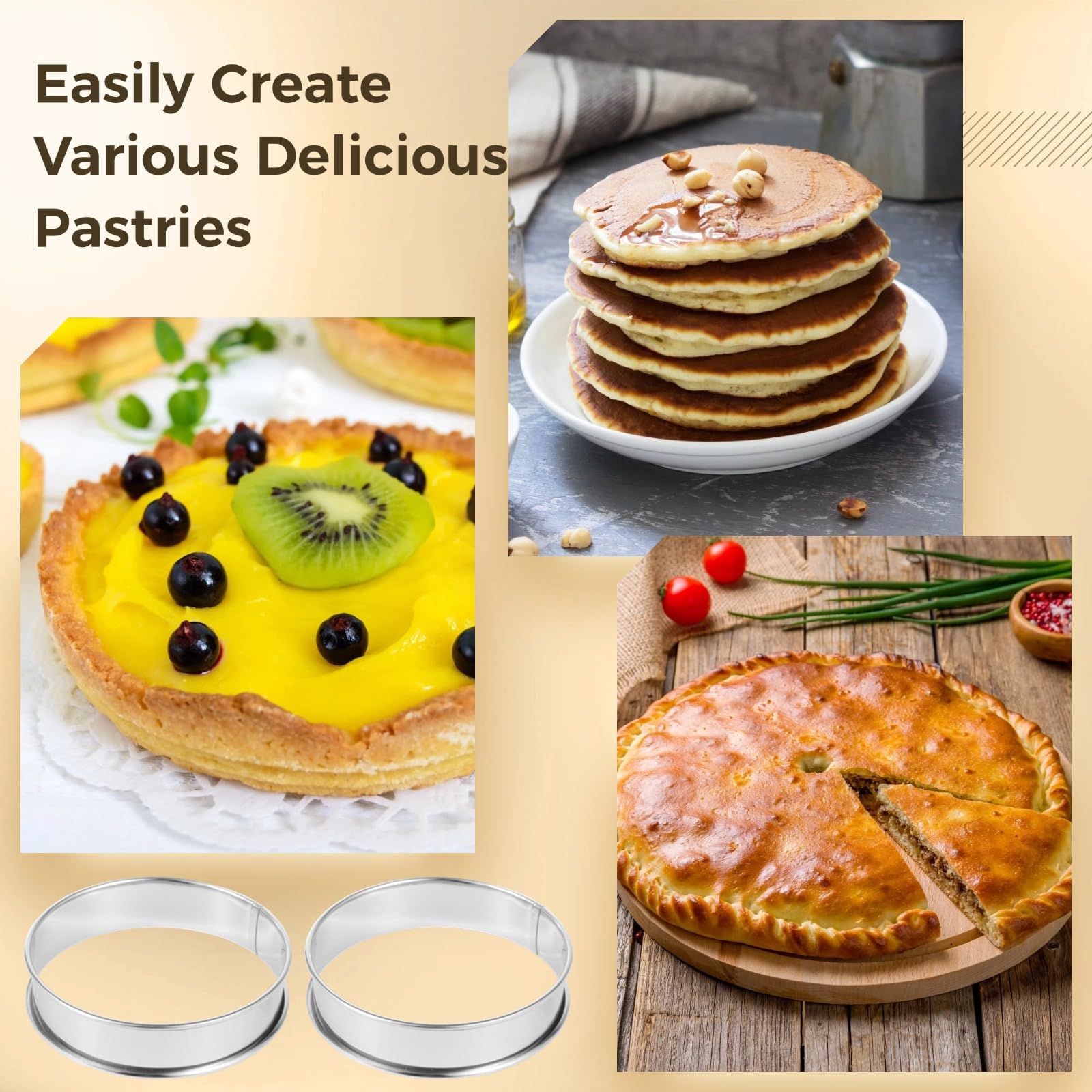 Lot de 20 moules à muffins, anneaux à tarte à double rouleau, anneaux à biscuits en acier inoxydable, moules à gâteaux ronds en métal, surface polie miroir, outils de cuisson multi-usages, moules à