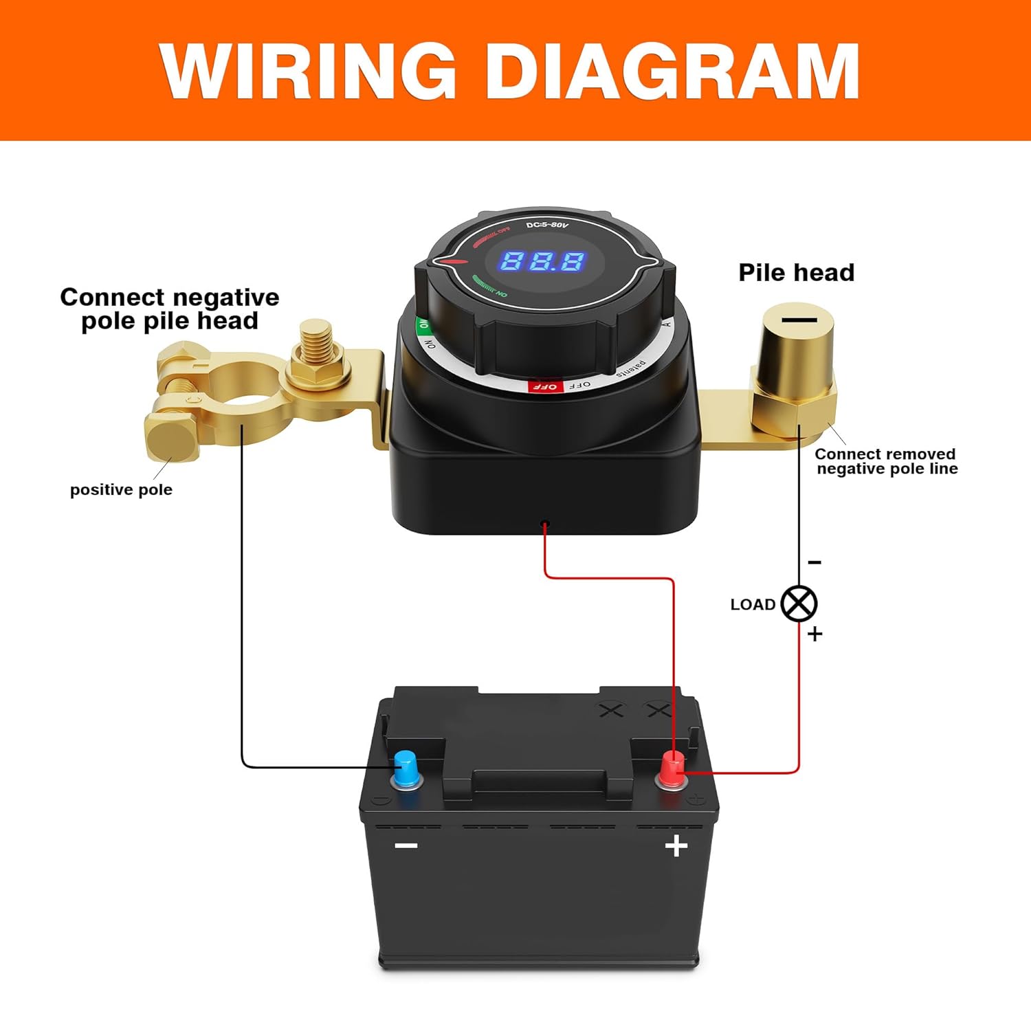 Battery Disconnect Switch with Voltmeter, DC 5-80V Master Isolator On Off Kill Switch Power Cut/Shut Off Switch for Car Truck Marine Boat RV Camper Trailer