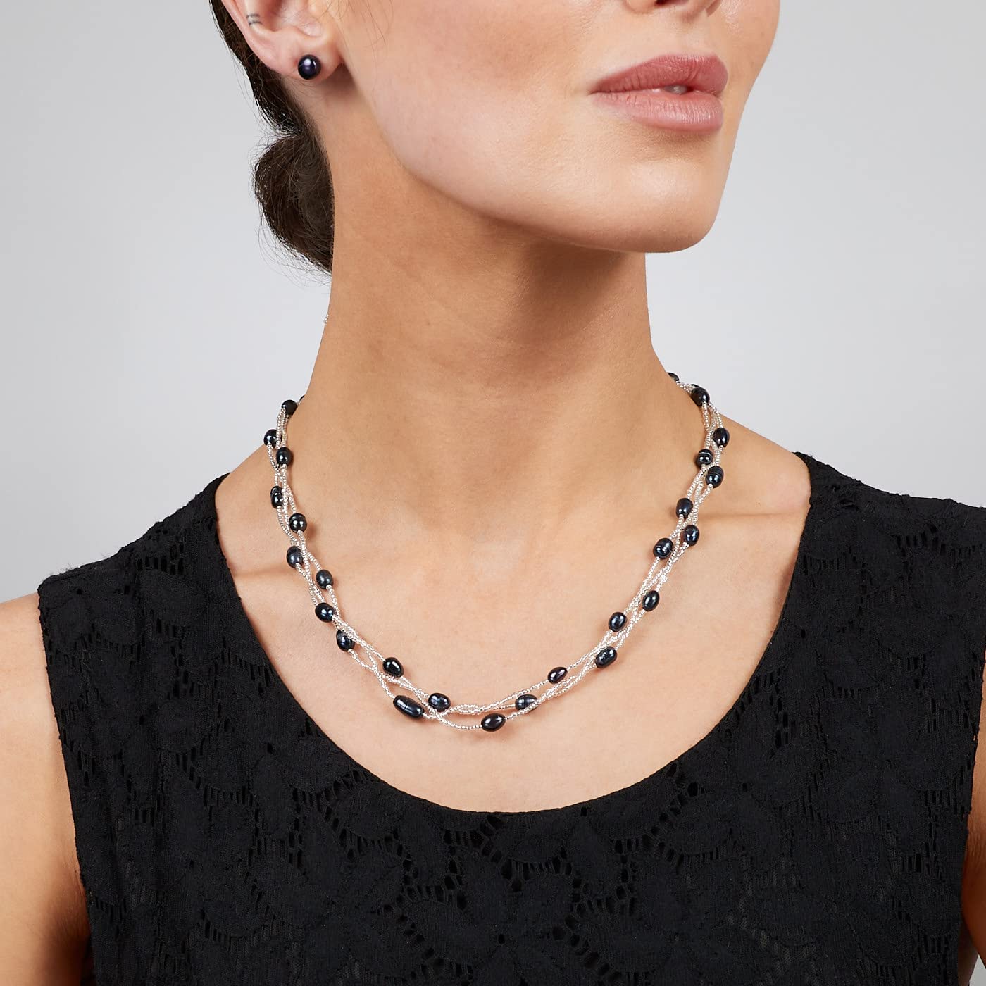 TreasureBay Collar de perlas de agua dulce natural conjunto de joyas de perlas y pendientes