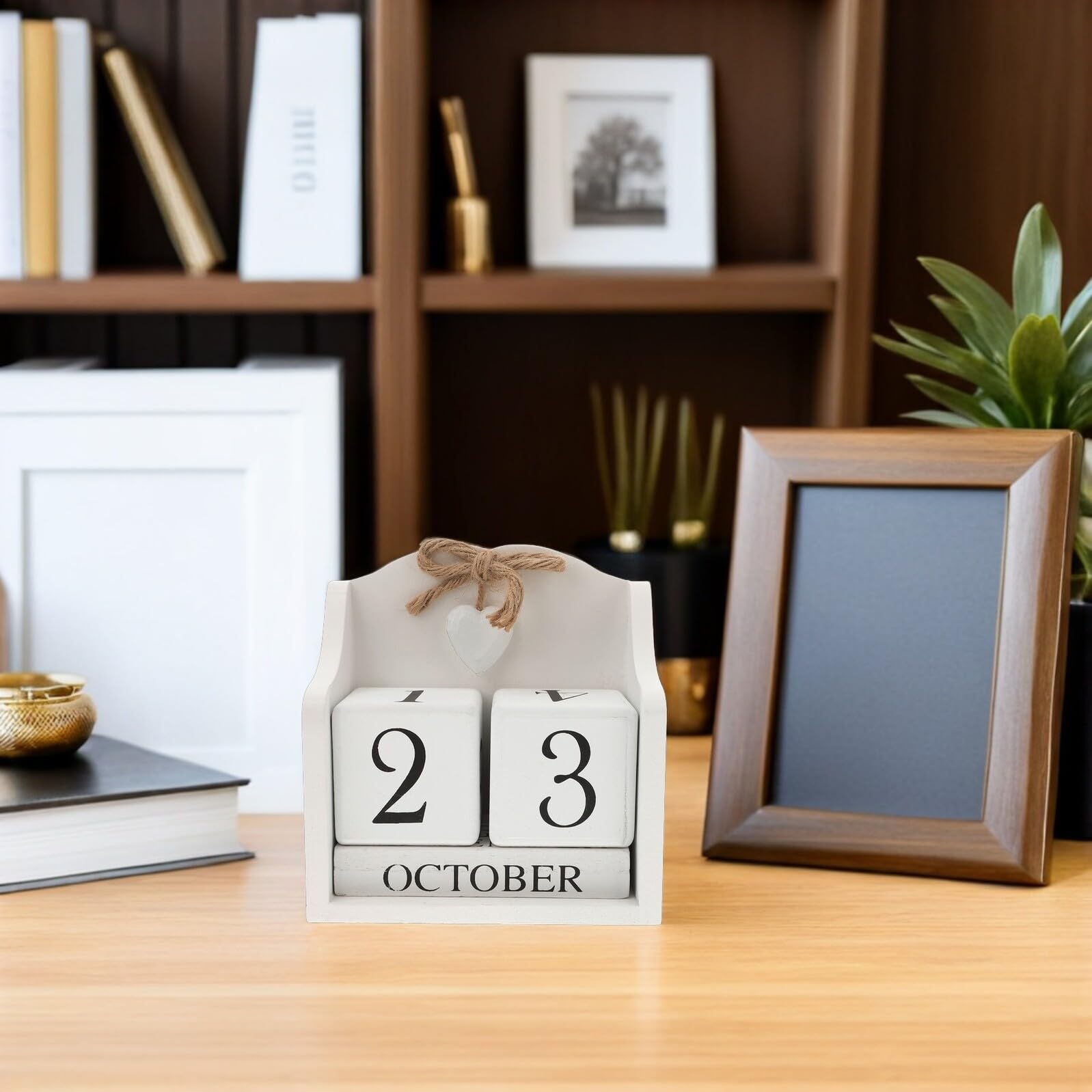 2pezzi Calendario Riutilizzabile in Legno Vintage Calendario da Tavolo in Legno Data e Mese Annuale per Casa e Ufficio Accessori per Fotografia