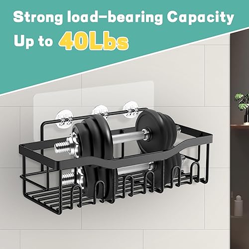 Miniatura 7 de Paquete de 5 organizadores de ducha, organizador de ducha negro para colgar con ventosa adhesiva sobre la puerta, organizador de ducha portátil para