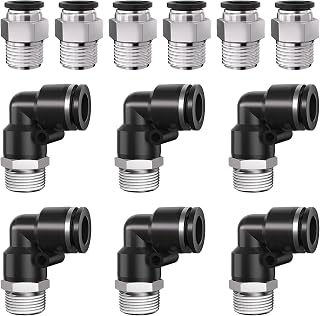 CNZG PNEU 12pcs 3/8" to 1/4" NPT Push-to-Connect Fittings - Straight & Elbow Pneumatic Air Hose Kit, Leak-Proof Quick Connectors