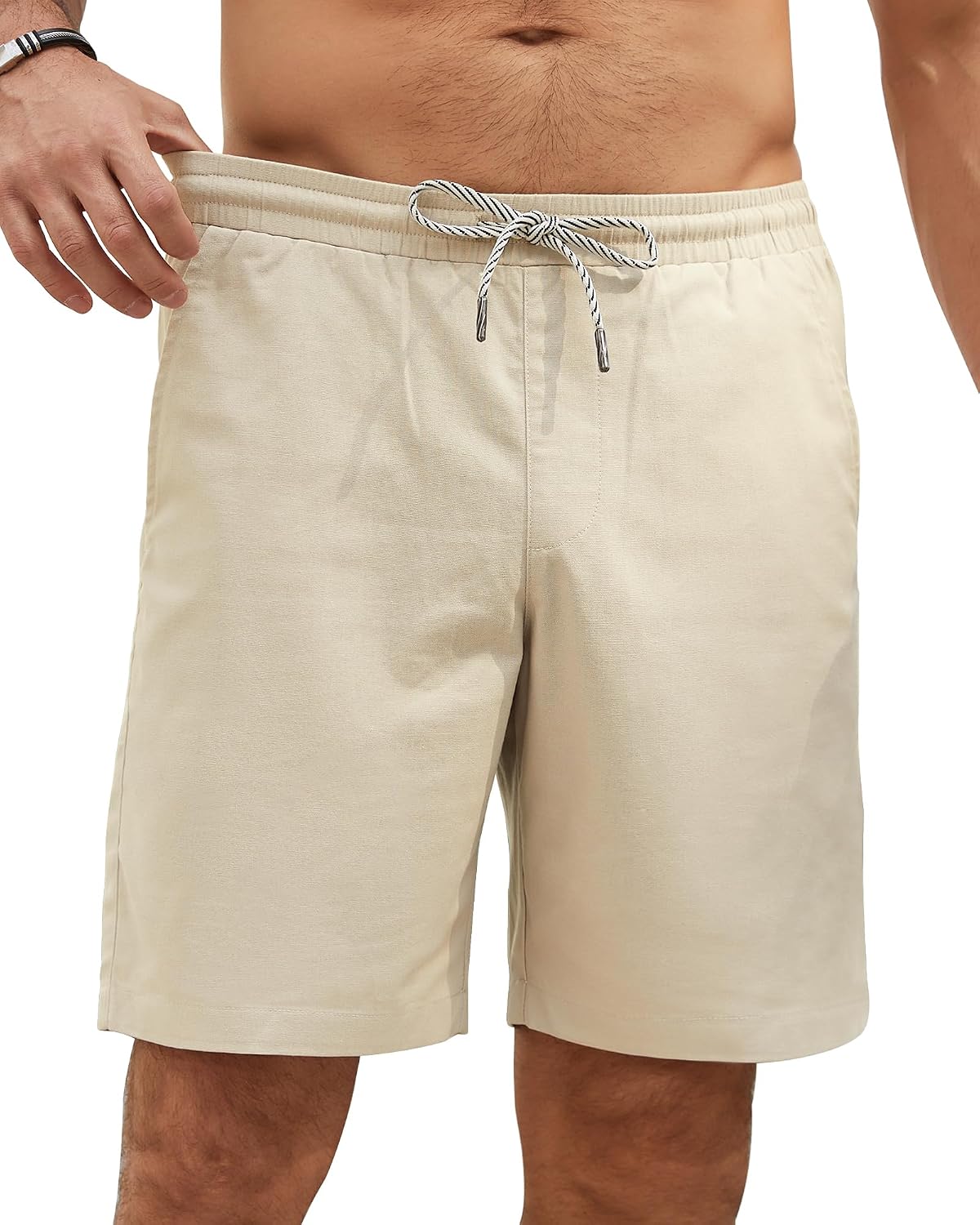 Ntrlv Men's Linen Shorts 7 Inch Casual Elastic Waist Drawstring Summer Beach Vacation Shorts with Pockets
