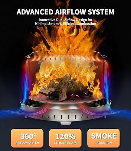 Miniatura 2 de Fogata sin humo de 21 pulgadas, para patio al aire libre y patio trasero, combustión secundaria de doble flujo de aire, hoguera de acero inoxidable