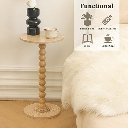 Miniatura 4 de Mesa auxiliar redonda, mesa pequeña para bebidas para espacios pequeños, mesa auxiliar moderna con patas de madera maciza para sala de estar,