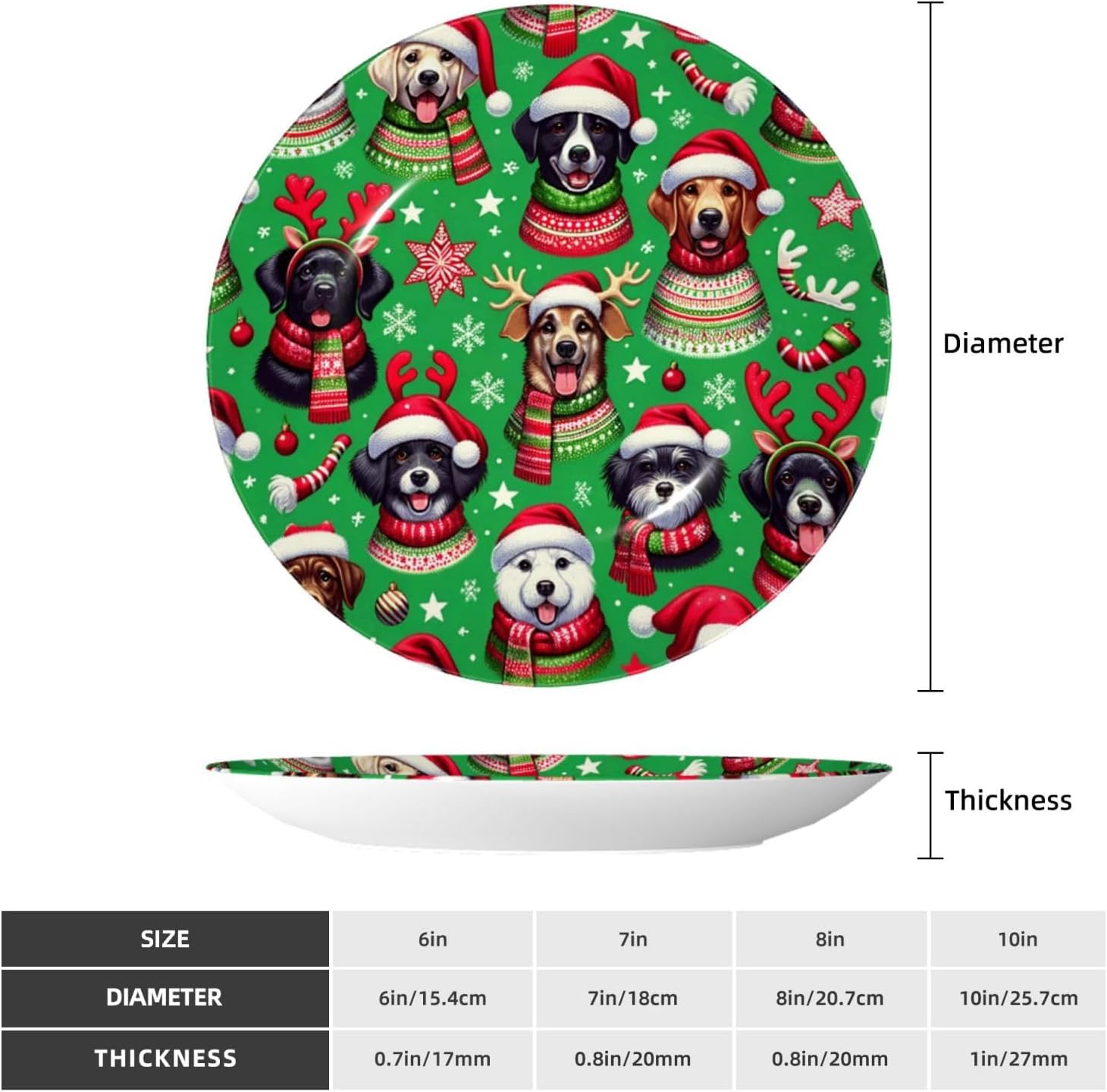 Christmas-Dogs-Snowflakes-Stars 10 Inch Decorative Plate With Stand, Elegant Display Wall Plate For Home Decor