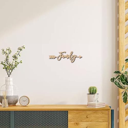 Miniatura 7 de CREATCABIN Decoración de pared de madera con flecha familiar, letrero de madera cortada con láser, letrero decorativo de pared, escultura de pared