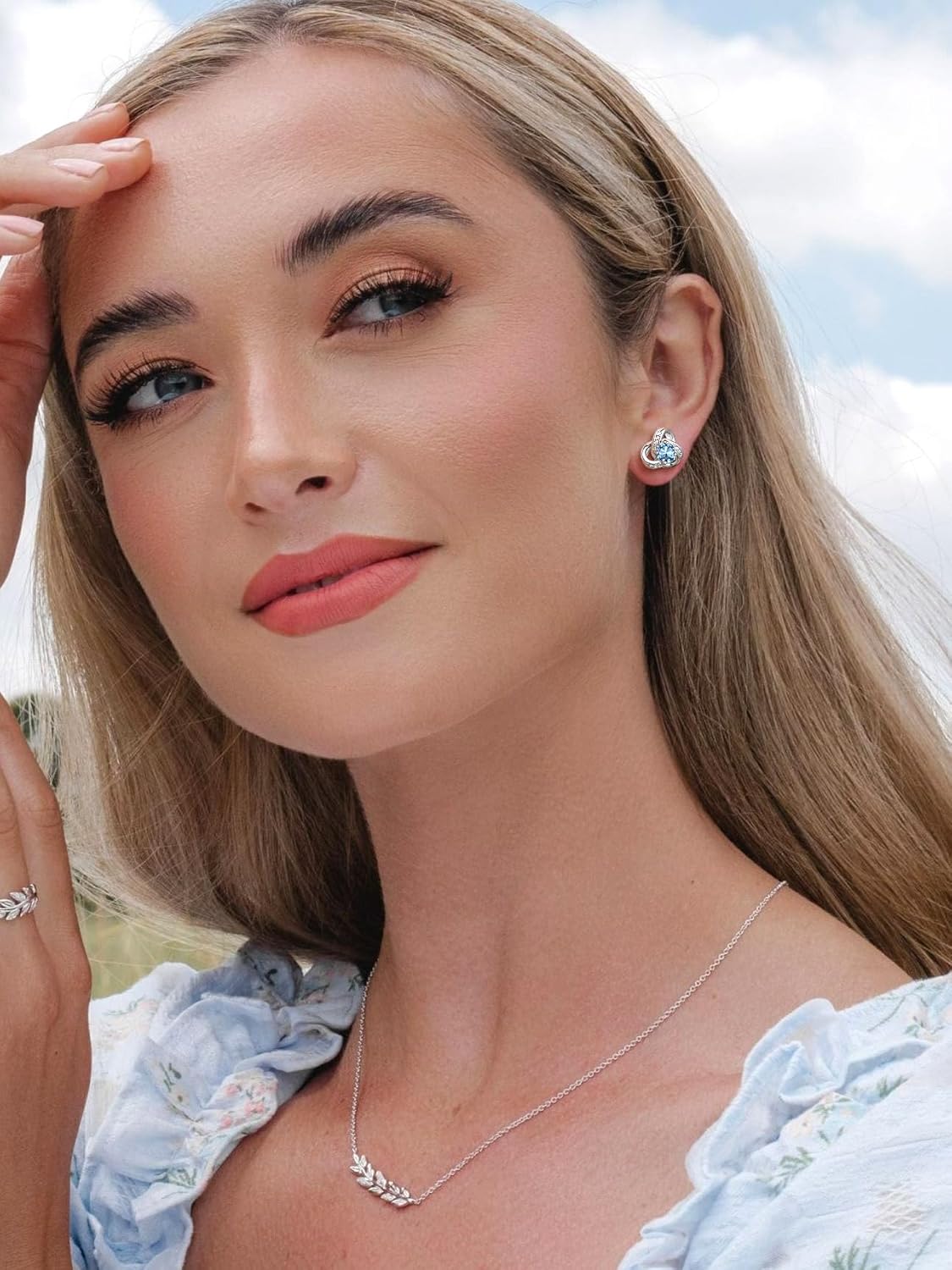 Suplight Love Knot Birthstone Earrings for Women, S925 Sterling Silver Earrings Flat Back Diamond Stud Earrings Christmas Gifts for Women Emerald Sapphire Earrings Birthday Gifts for Women Wife Mom - Image 2