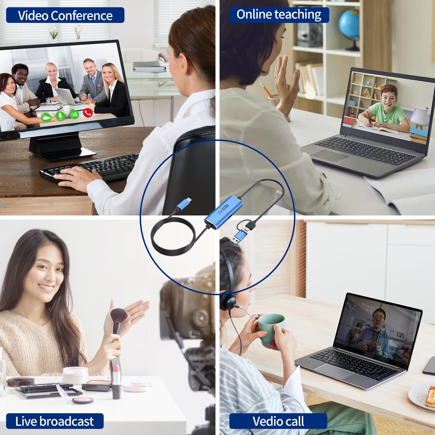 YCE 2 Meter USB3.0 captura de vídeo de captura 4K HMDI a USB3.0 A/Tipo C Adaptador con 100W PD Video Game Capture para la edición de vídeo/juegos/streaming/enseñanza en línea
