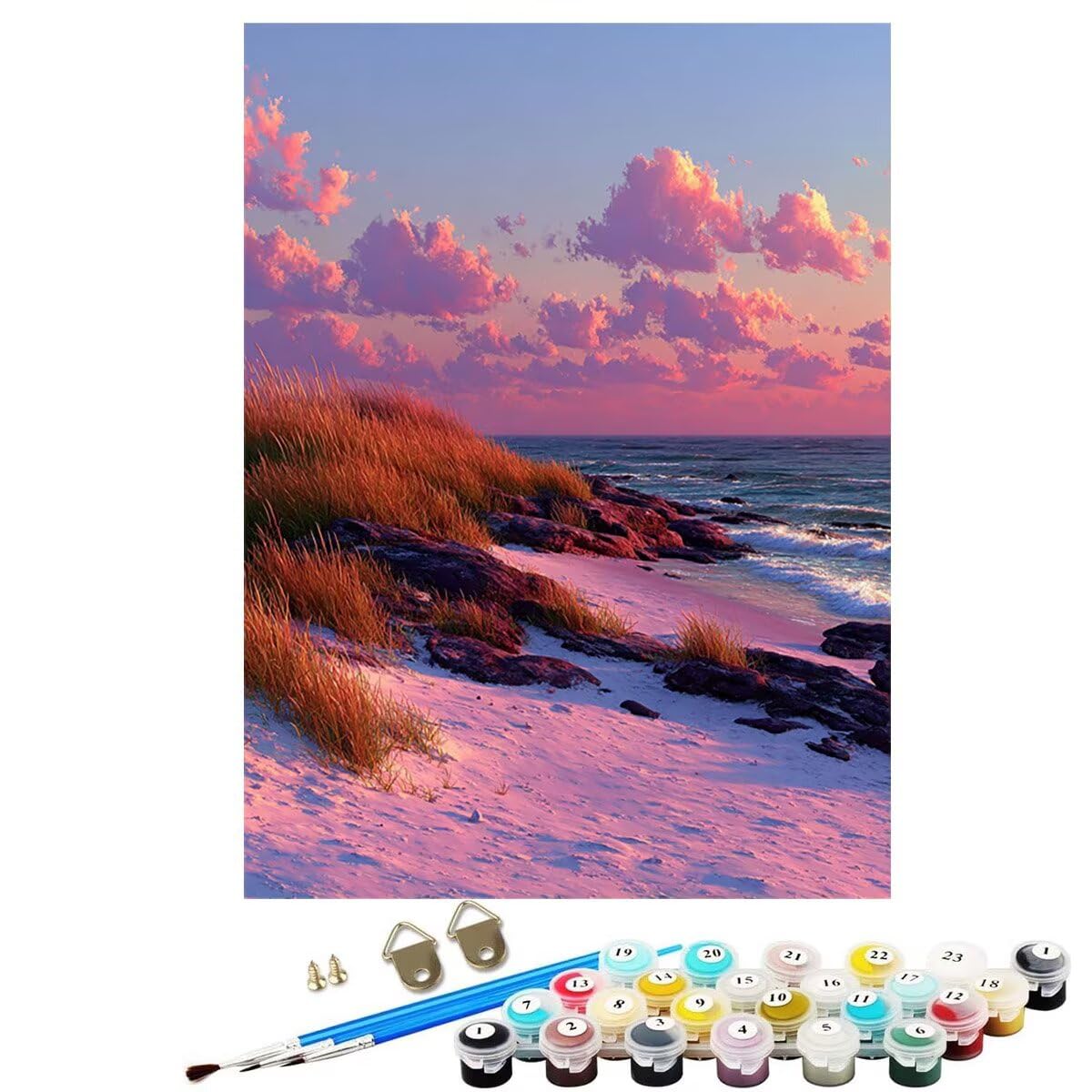 Landschaft Strand Malen Nach Zahlen Erwachsene, Paint by Numbers Adult Anfänger Kreativ Set für, Heimwerk Malen Nach Zahlen Kinder, Pinsel und 36 Acrylfarbe Als, Deko Wohnzimmer 60 x 80 cm BJHWK114