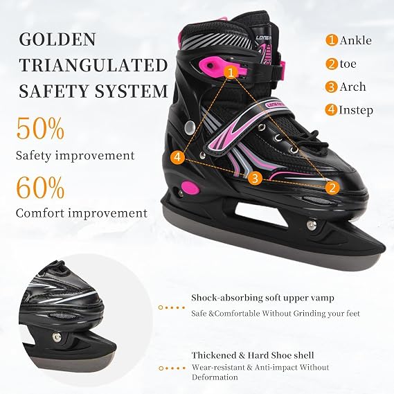 DUWIN Ice Skates，Hockey Skates,Skates with Adjustable 4 Sizes for Boys Girls Youth Men Women and Beginners