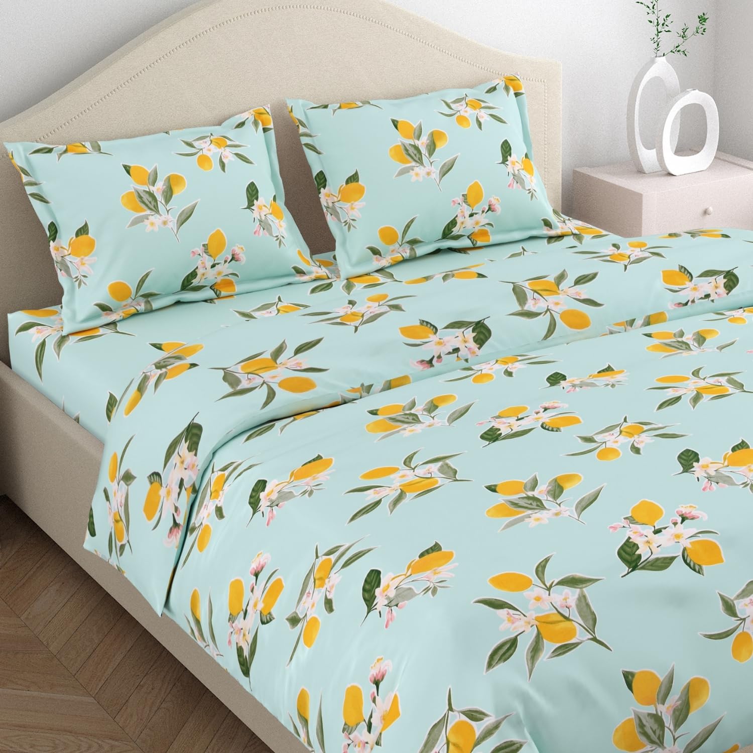 haus & kinder 100% Cotton Bed Sheet for King Size Bed, 1 King Size Bedsheet Cotton (108 X 108 Inches) with 2 Pillow Covers | 186 TC Bedsheet for Double Bed King Size | Indigo Palms (B0D7H743F1) Amazon Price History, Amazon Price Tracker
