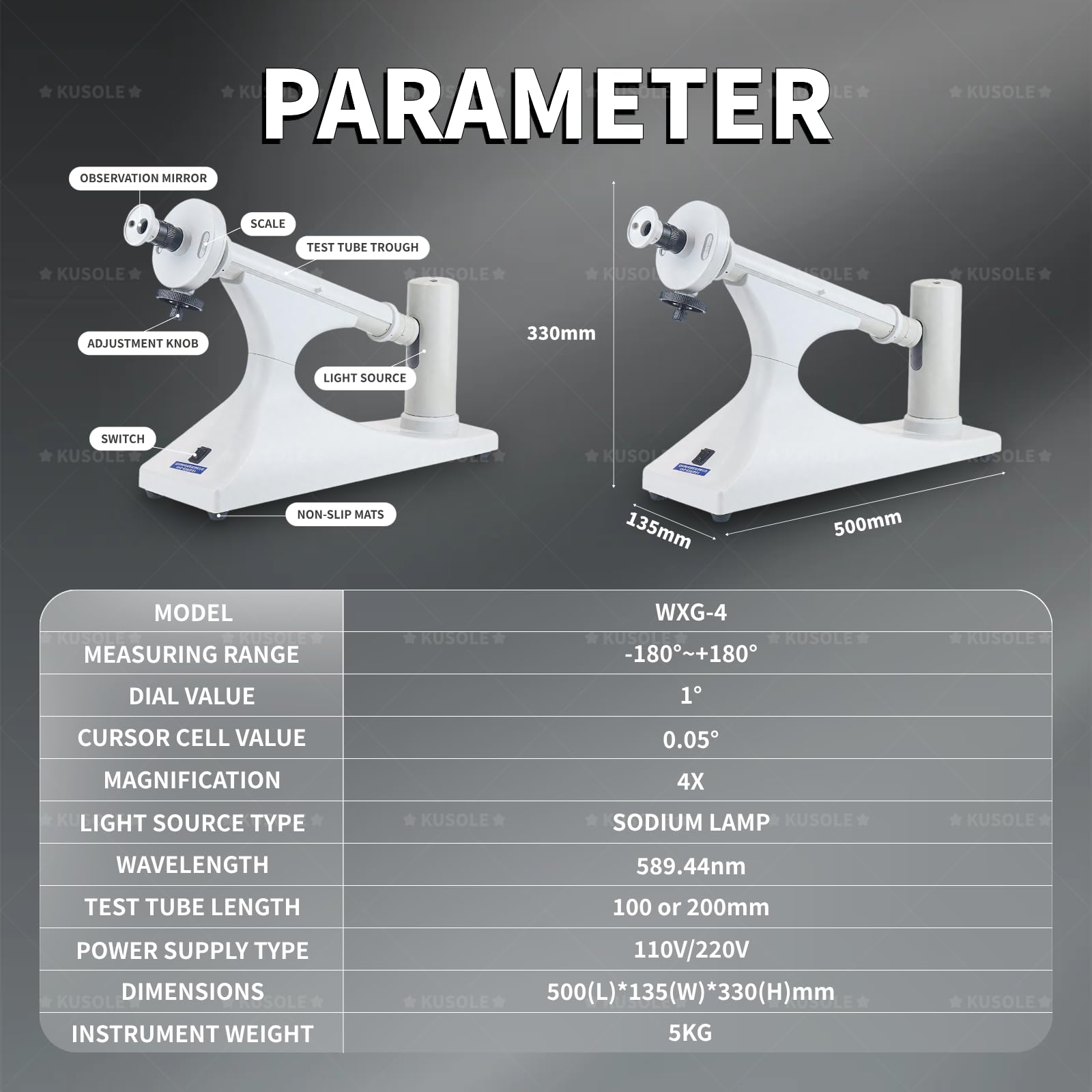 Polarimeter Tester, Manuelle +/- 180° Laborscheibe zur Messung der Probenkonzentration, Reinheit, Zuckergehalt mit Natriumlampe