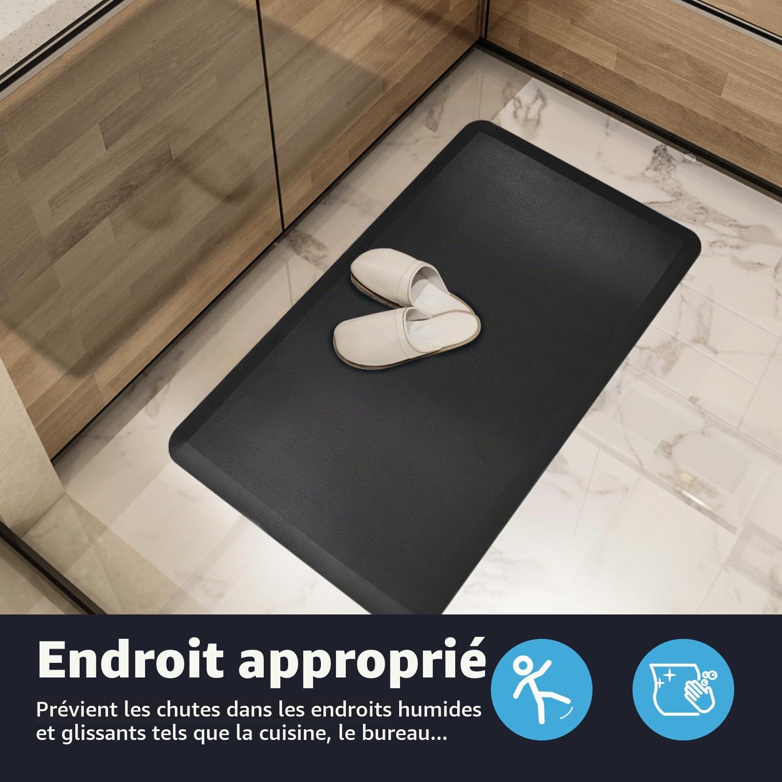 Art3d Tapis de Cuisine Anti-Fatigue d'épaisseur,Tapis de Sol rembourré | 1,9 cm,Pour se Tenir Debout,Pour Bureau, Maison, Bureau,71x44x1.9cm,Noir